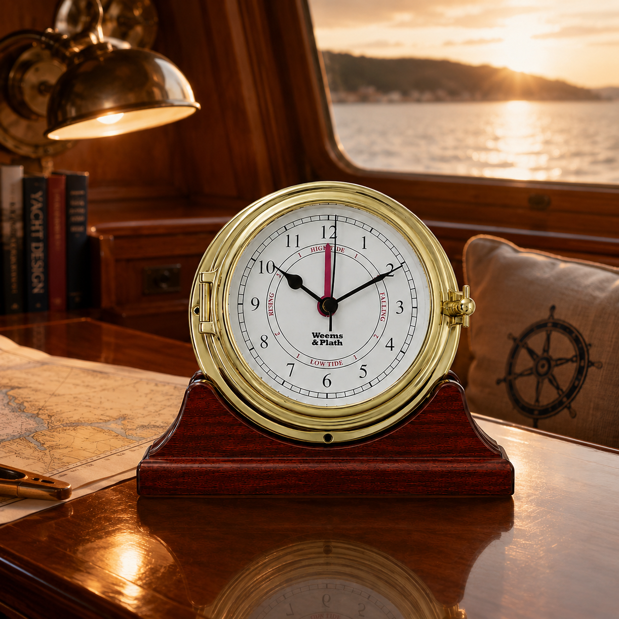 Weems & Plath Endurance II 115 Time & Tide Clock on matching Weems & Plath mahogany base