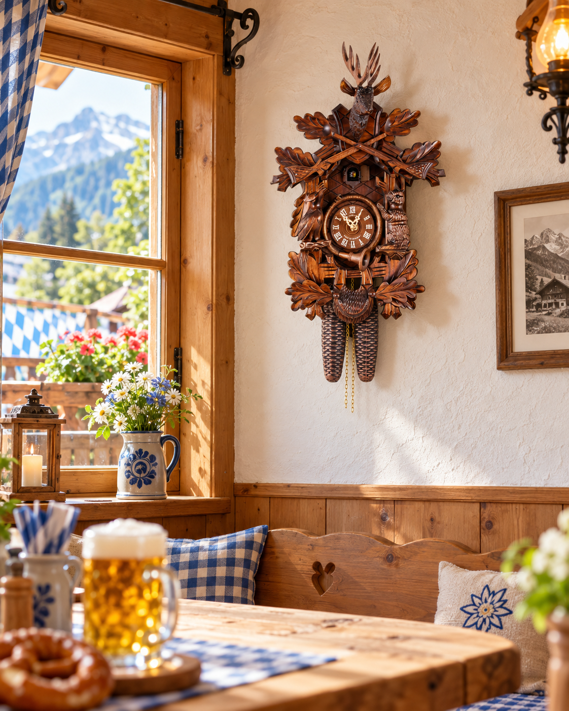 Anton Schneider 8T 215/9 Cervus Venaticu cuckoo clock, room setting