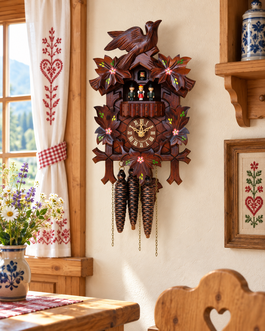Anton Schneider MT 6100/10 Avis Melodia Flora cuckoo clock, room setting
