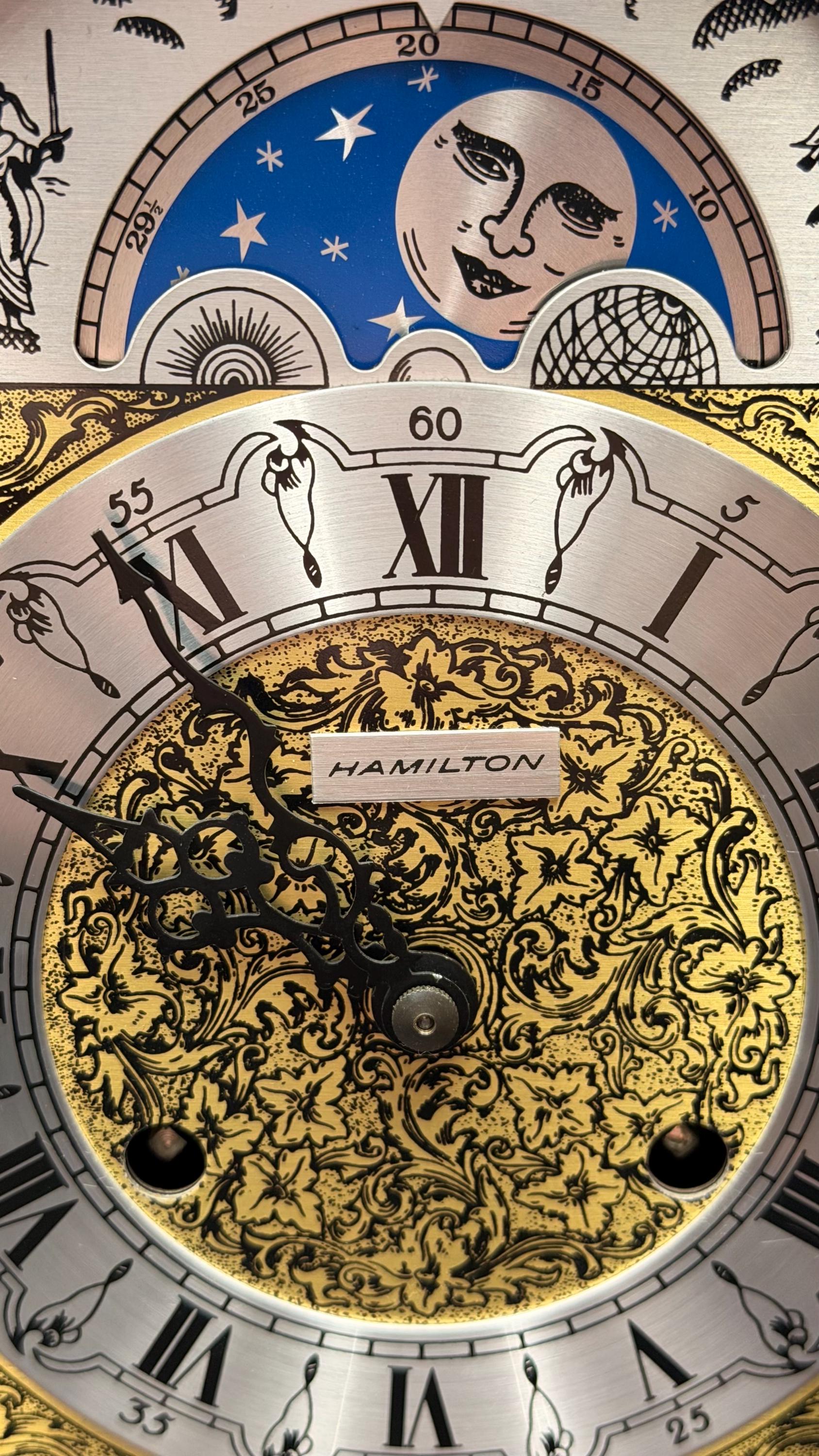 Hamilton Moon Phase Bracket Clock - Freshly Serviced – Bim Bam Bell Strike – Luxury Vintage Decor