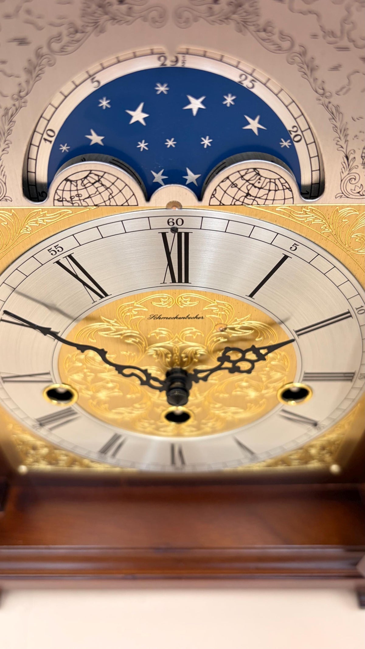 Schmeckenbecher German Westminster Bracket Clock, Moon Phase, Serviced – detail view 6