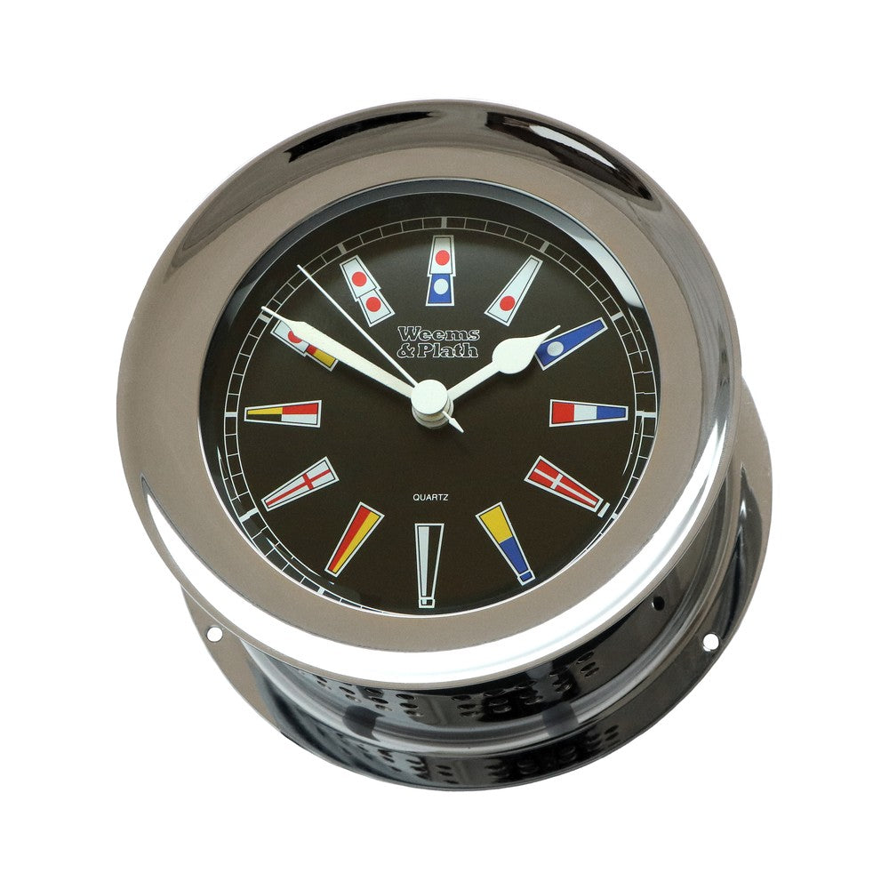 Weems & Plath Chrome-Plated Atlantis Quartz Clock, Black Dial with Color Flags