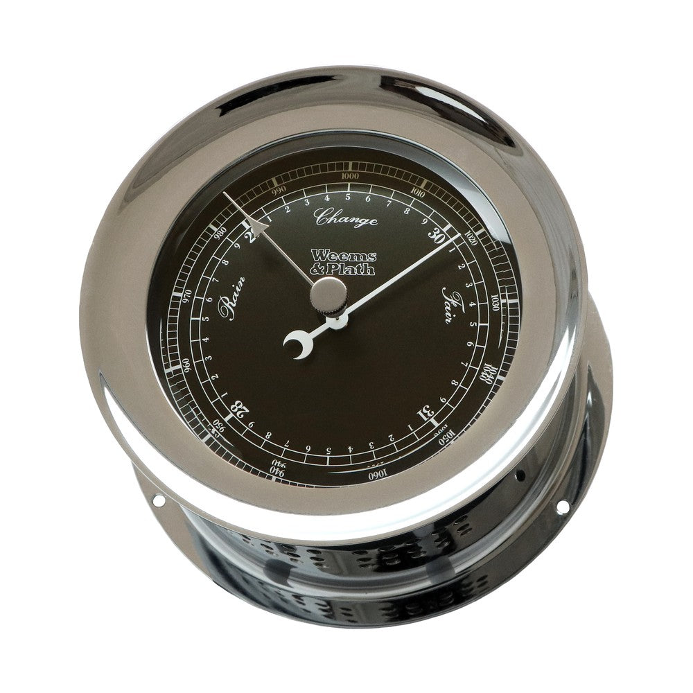 Weems & Plath Chrome-Plated Atlantis Premiere Barometer, Black Dial with White Scale