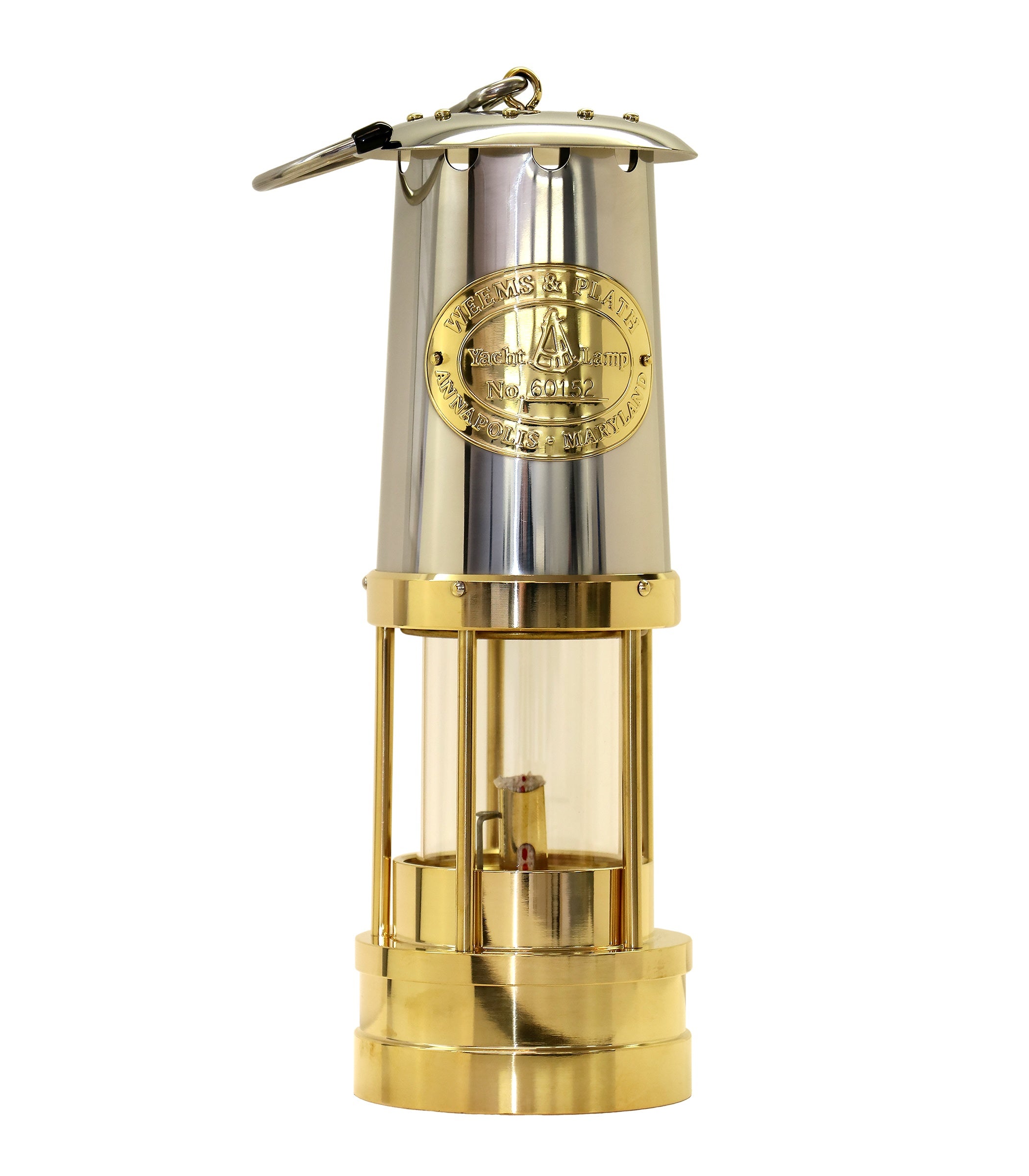 Weems & Plath Brass Yacht Lamp with Stainless Steel Bonnet