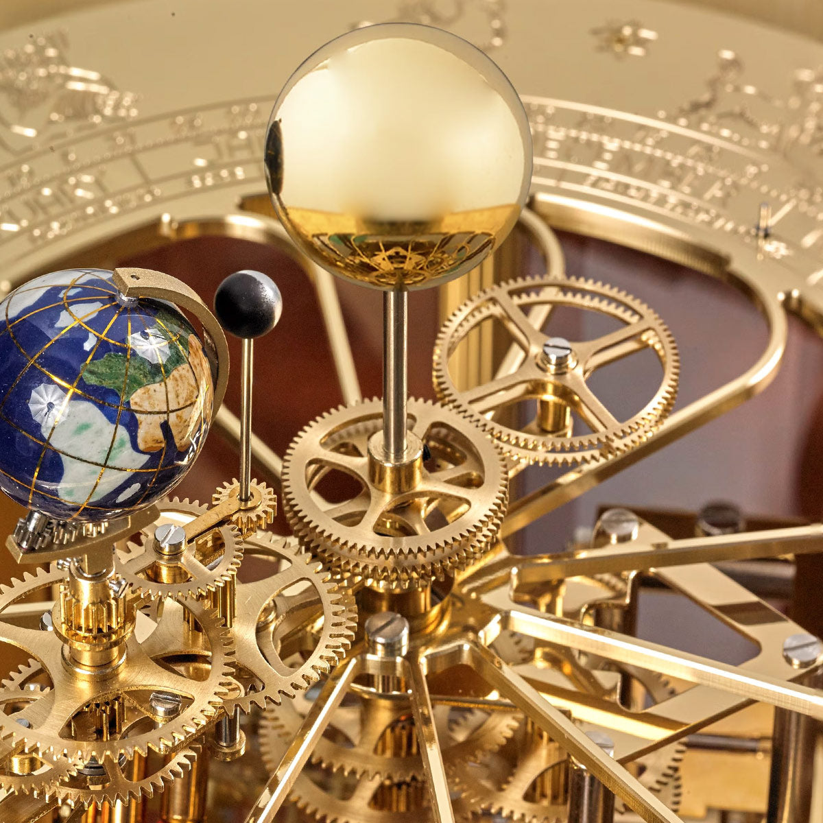 Close-up of the Hermle Tellurium Tourbillon - Brass mechanical movement