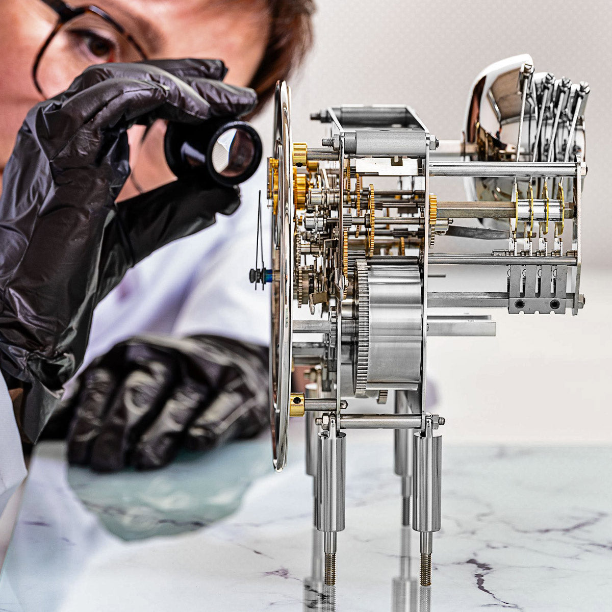 Close-up of the Hermle Tellurium Tourbillon - Nickel mechanical movement