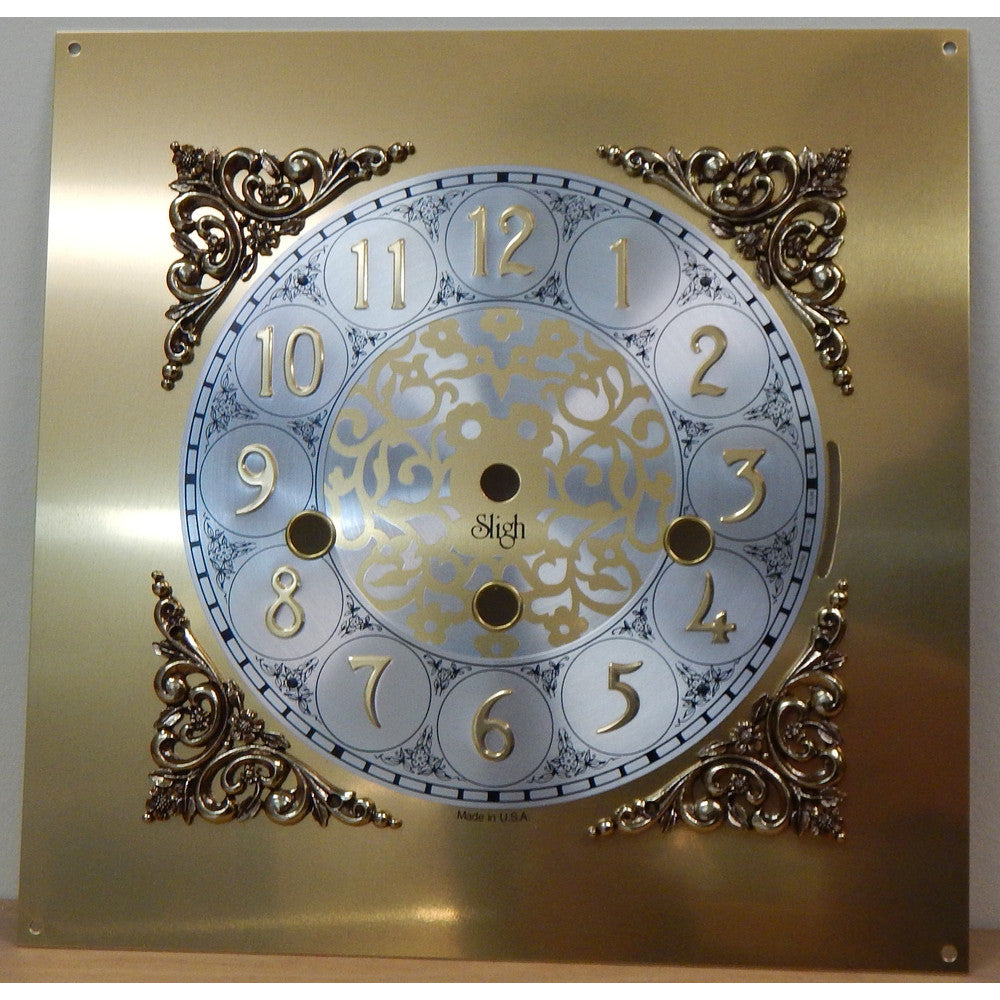 Dial-Square Shape- for Hermle 1050 Movt.- 9in W x 9in H - Arabic Numbers - etched corners and center – part D027