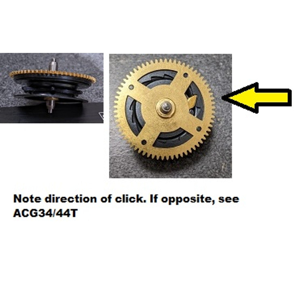 Chain gear for 34 Regula Cuckoo Movement - Time & Strike train - From the front (brass wheel) the ratchet runs clockwise - n…