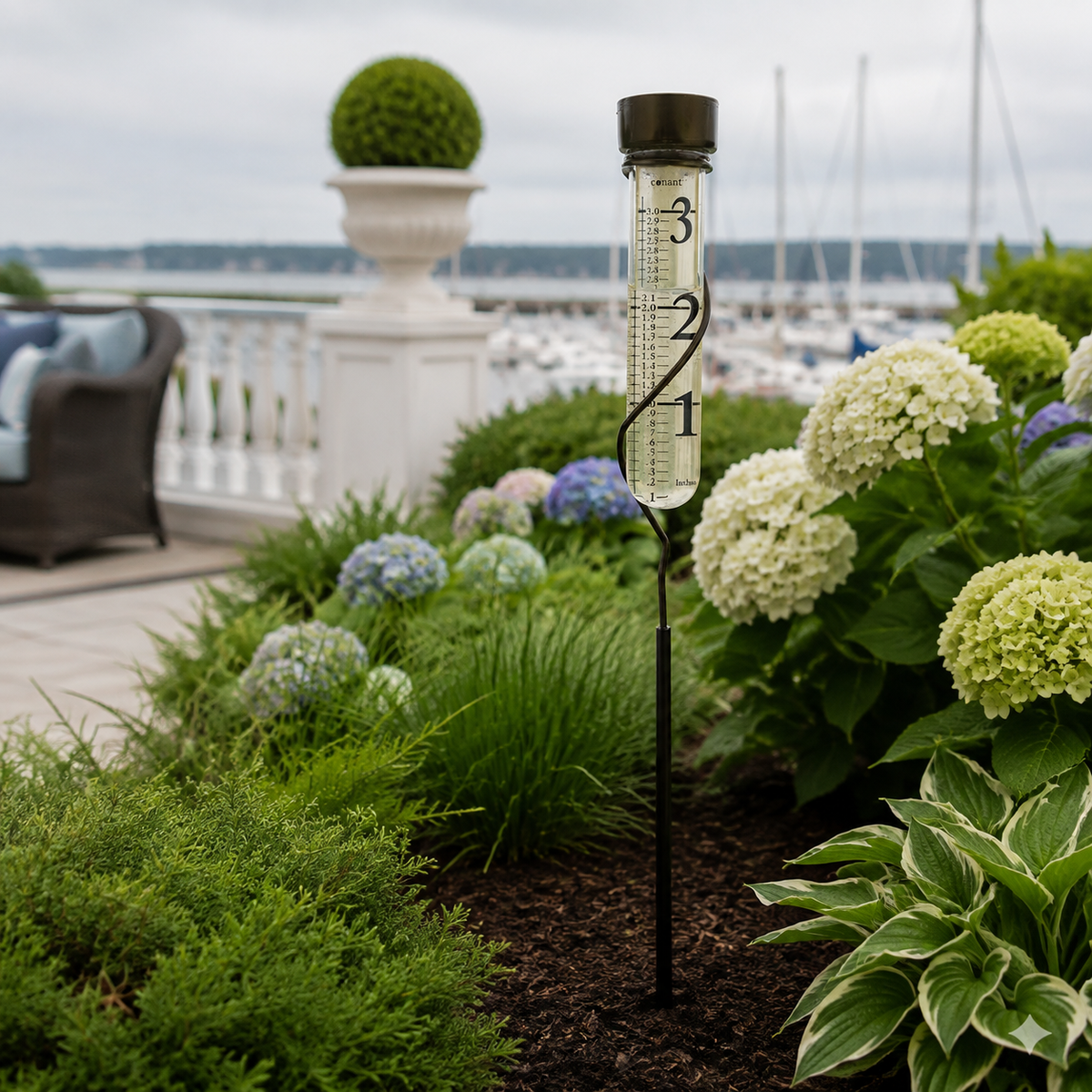 Weems & Plath Conant Décor Grande View Rain Gauge in Bronze Patina — lifestyle view