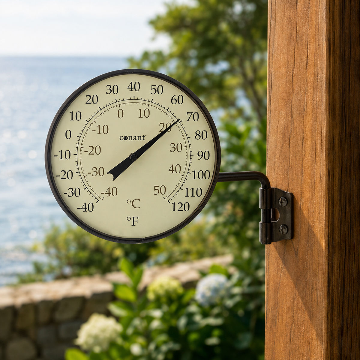 Weems & Plath Conant Décor Small Dial Thermometer in Bronze Patina — lifestyle view