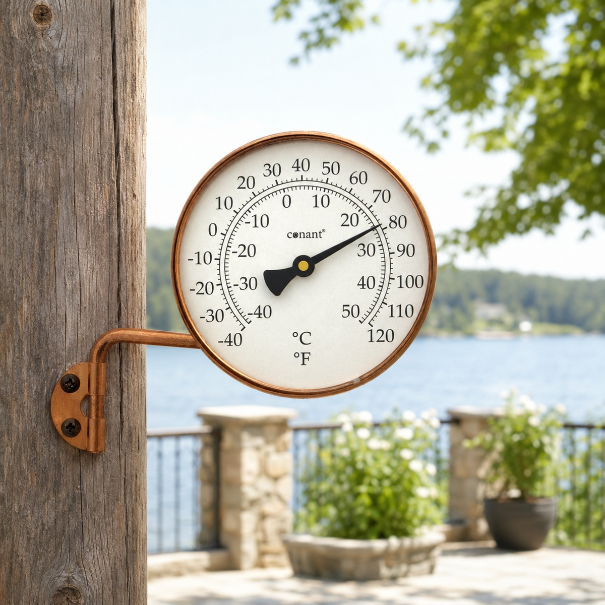Weems & Plath Conant Vermont Dial Thermometer in Living Finish Copper — lifestyle view