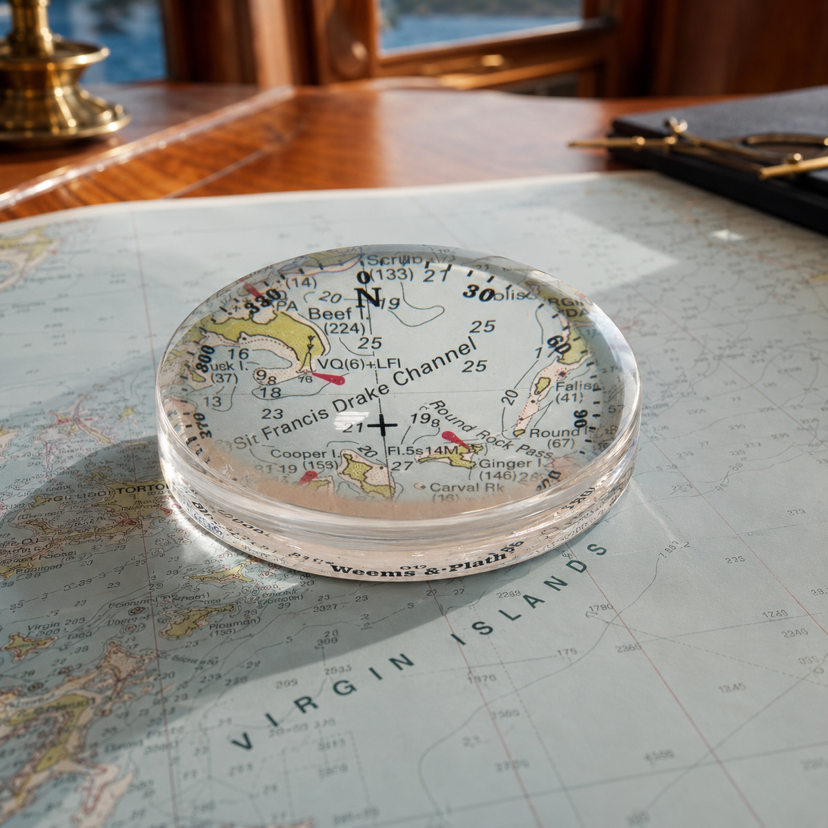 Weems & Plath Crystal Magnifier with Compass Rose, 4x — lifestyle view