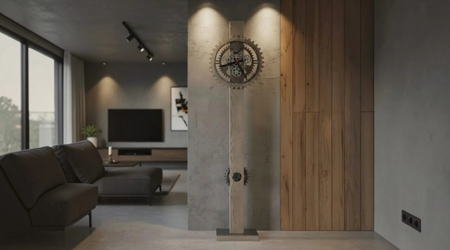Howard Miller Riella floor clock in a furnished room