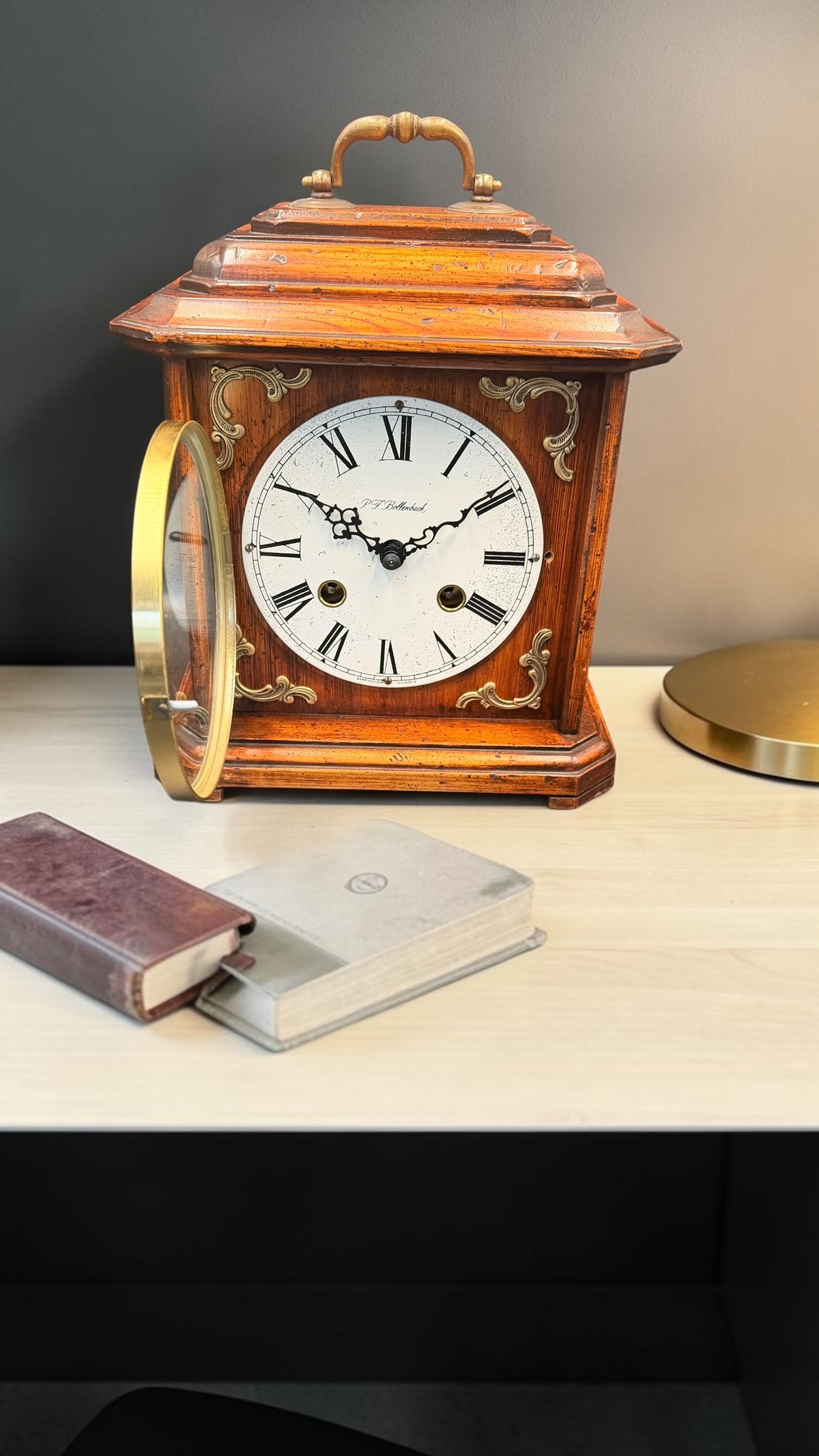 Antique P.F. Bollenbach Mantel Clock – Mechanical Wind Up Clock