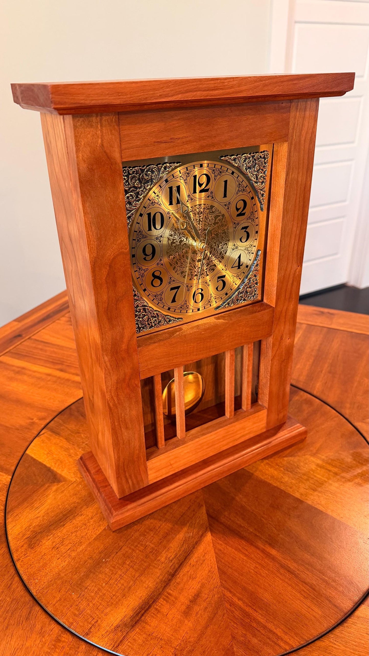 Handcrafted Solid Wood Mission Mantel Clock – Craftsman Quartz Pendulum – Arts & Crafts Decor