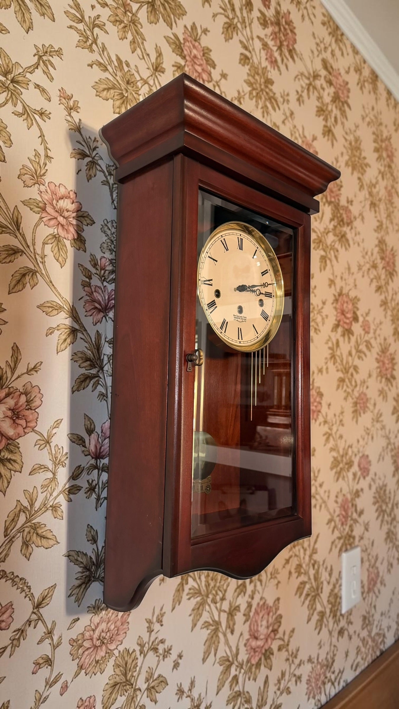 New England Clock Westminster Chime Wall Clock – Mechanical Pendulum Regulator Wood Case