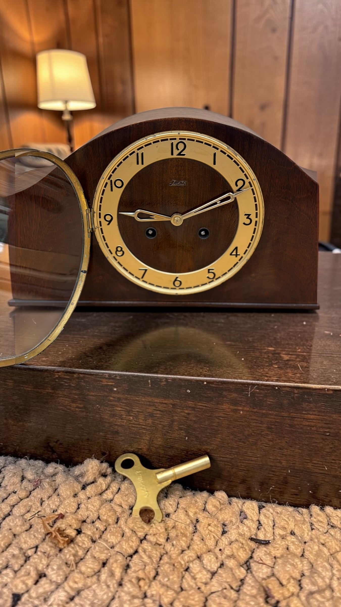 Vintage German “Judith” Bim-Bam Mantel Clock – Working – Classic Tambour Case – As-Is