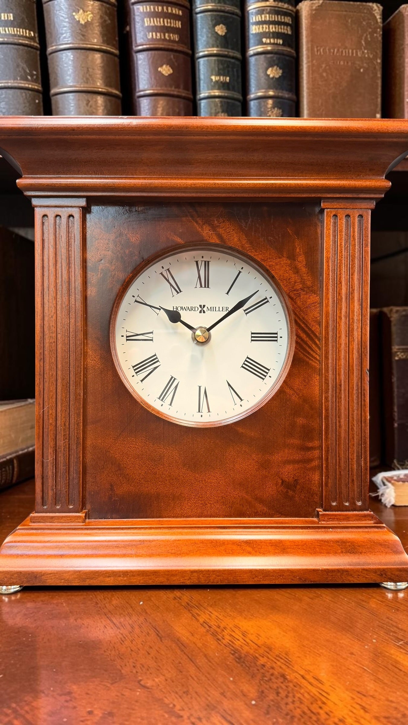 Howard Miller Andover 635-171 Quartz Mantel Clock – Cherry Bordeaux Burlwood Desk Shelf Clock