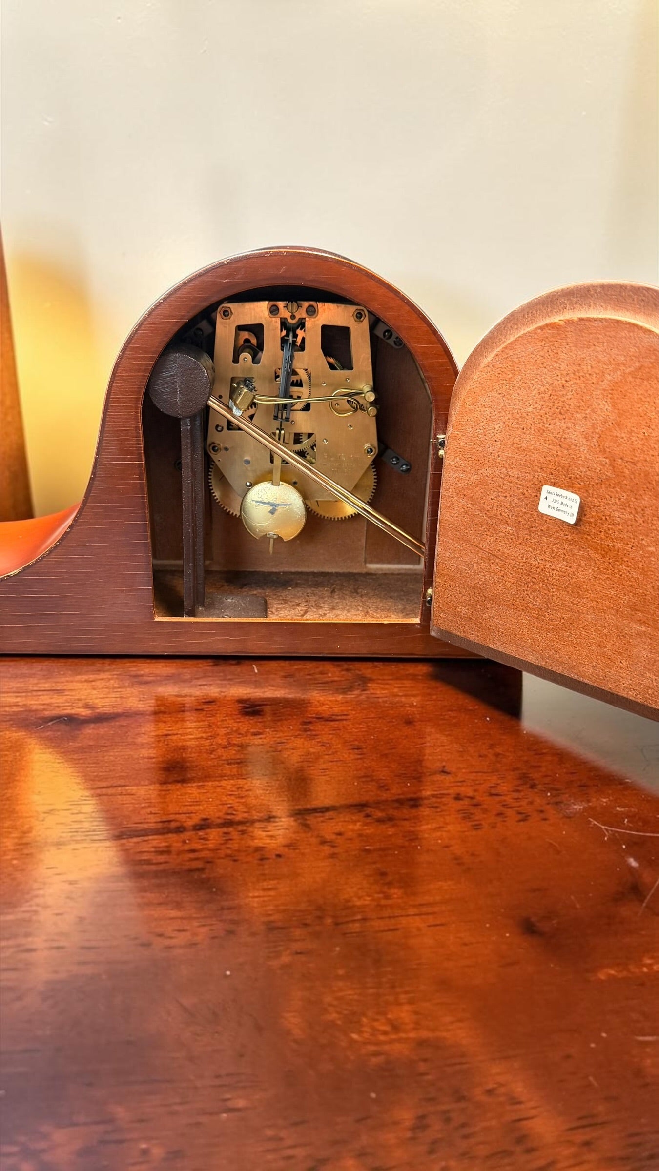 Vintage Sears Tradition German Mechanical Mantel Clock – Mid Century Modern Bim Bam Chime