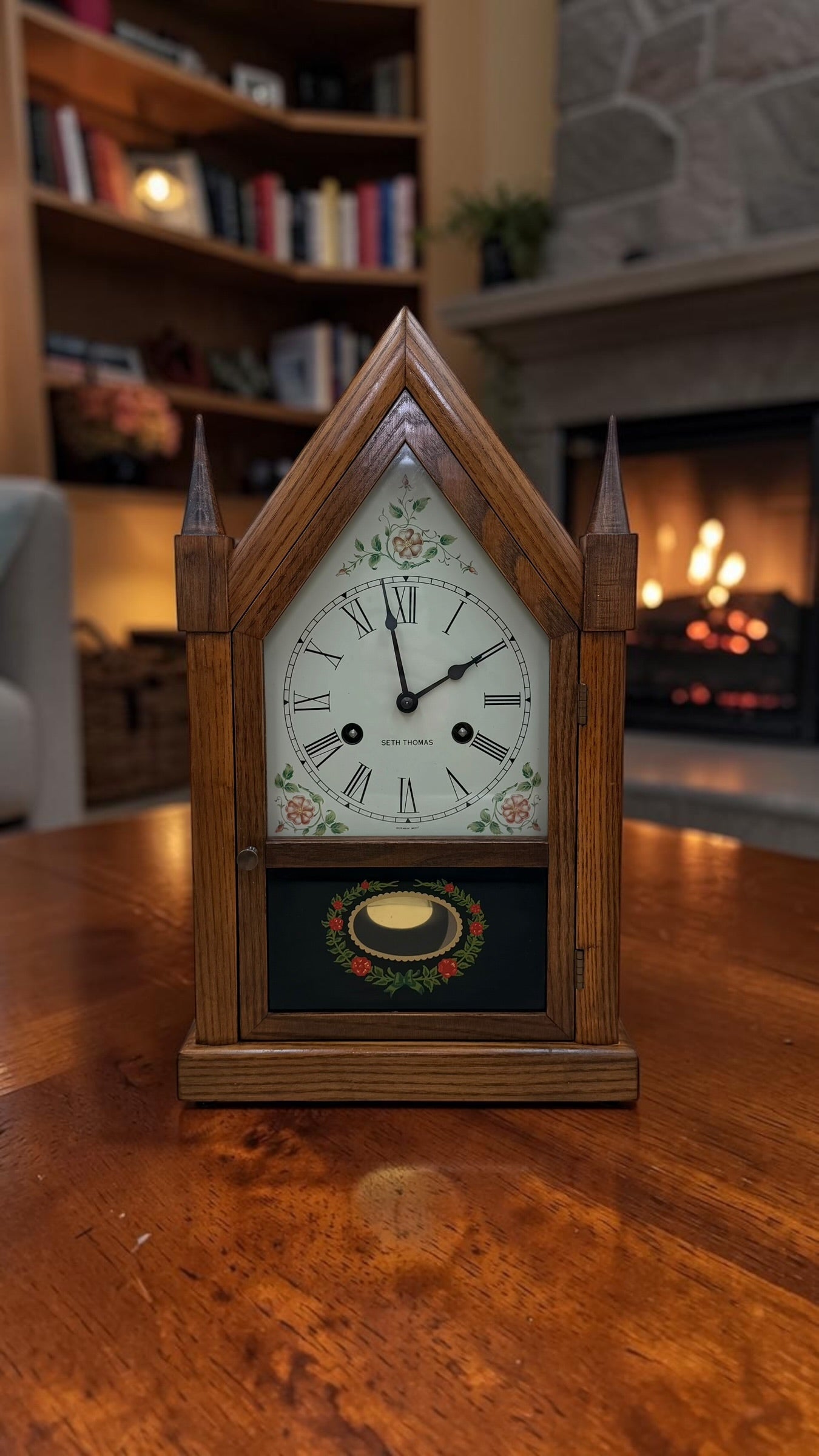 Vintage Seth Thomas Oak Mantel Clock – Gothic Style, Hour Strike