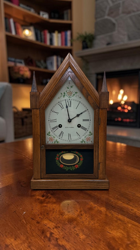 Vintage Seth Thomas Oak Mantel Clock – Gothic Style, Hour Strike