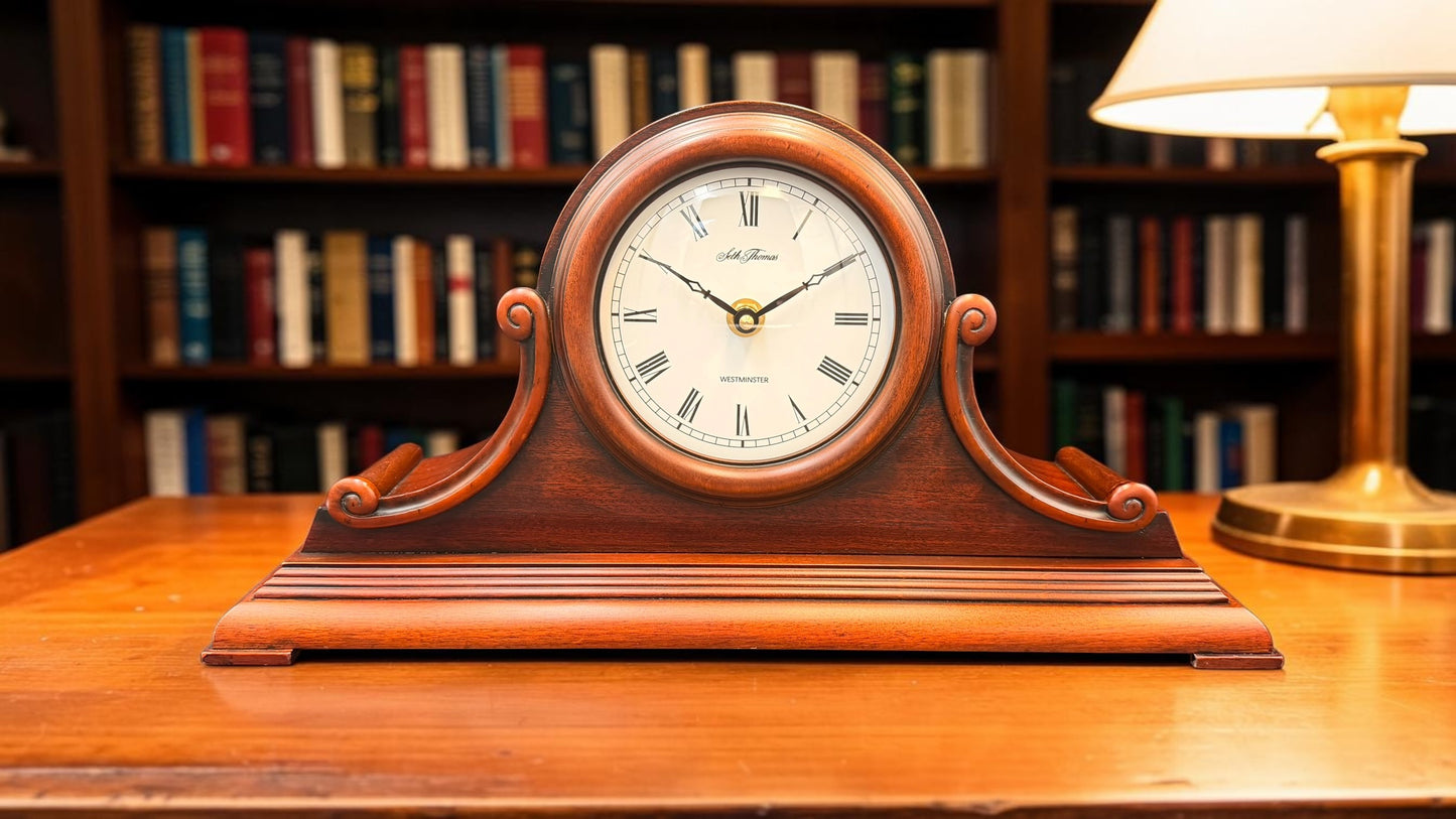 Seth Thomas Westminster Chime Mantel Clock – Pristine Tambour Case – Classic Executive Desk Clock – Vintage