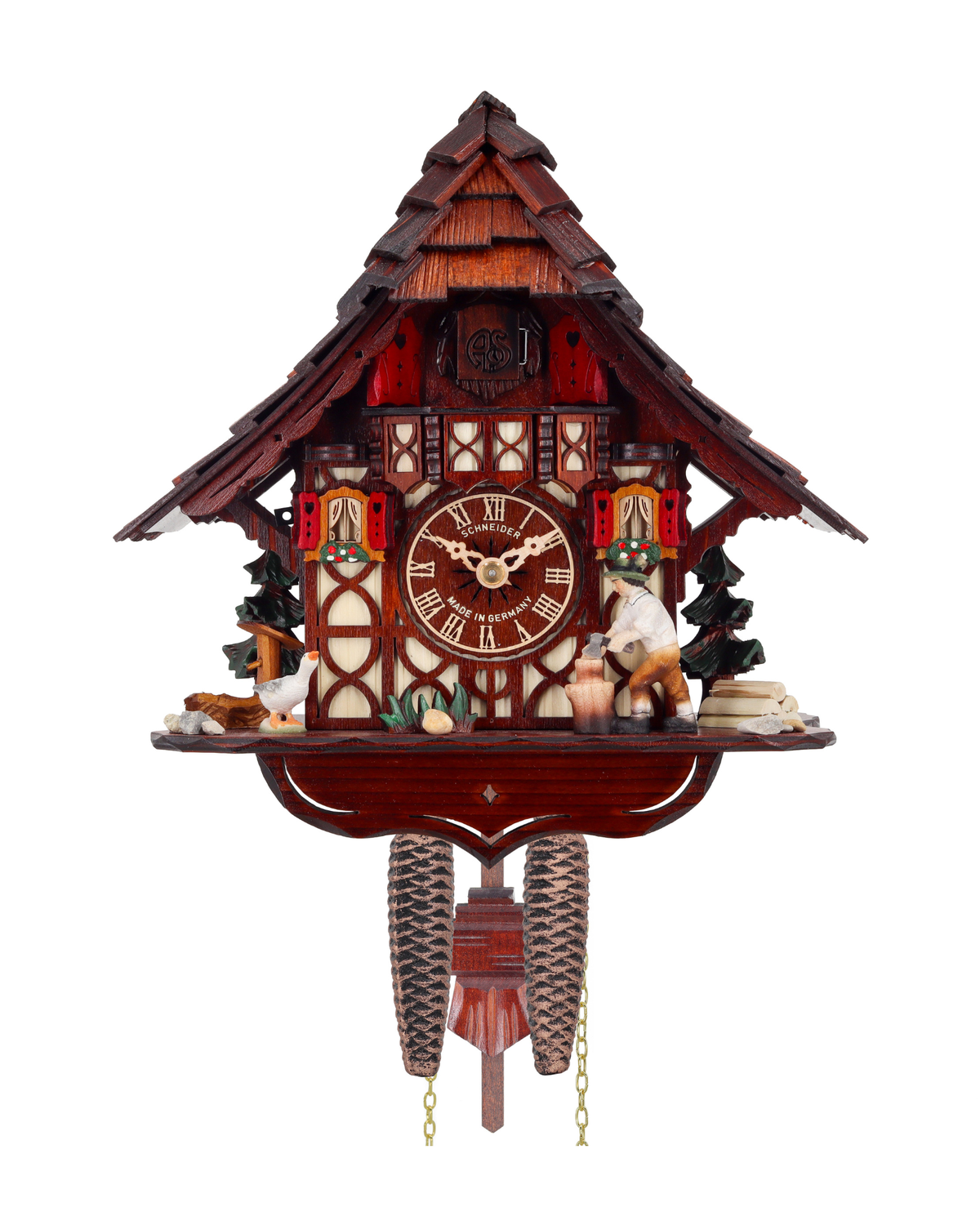 Anton Schneider 1695/9 Woodchopper cuckoo clock, front view