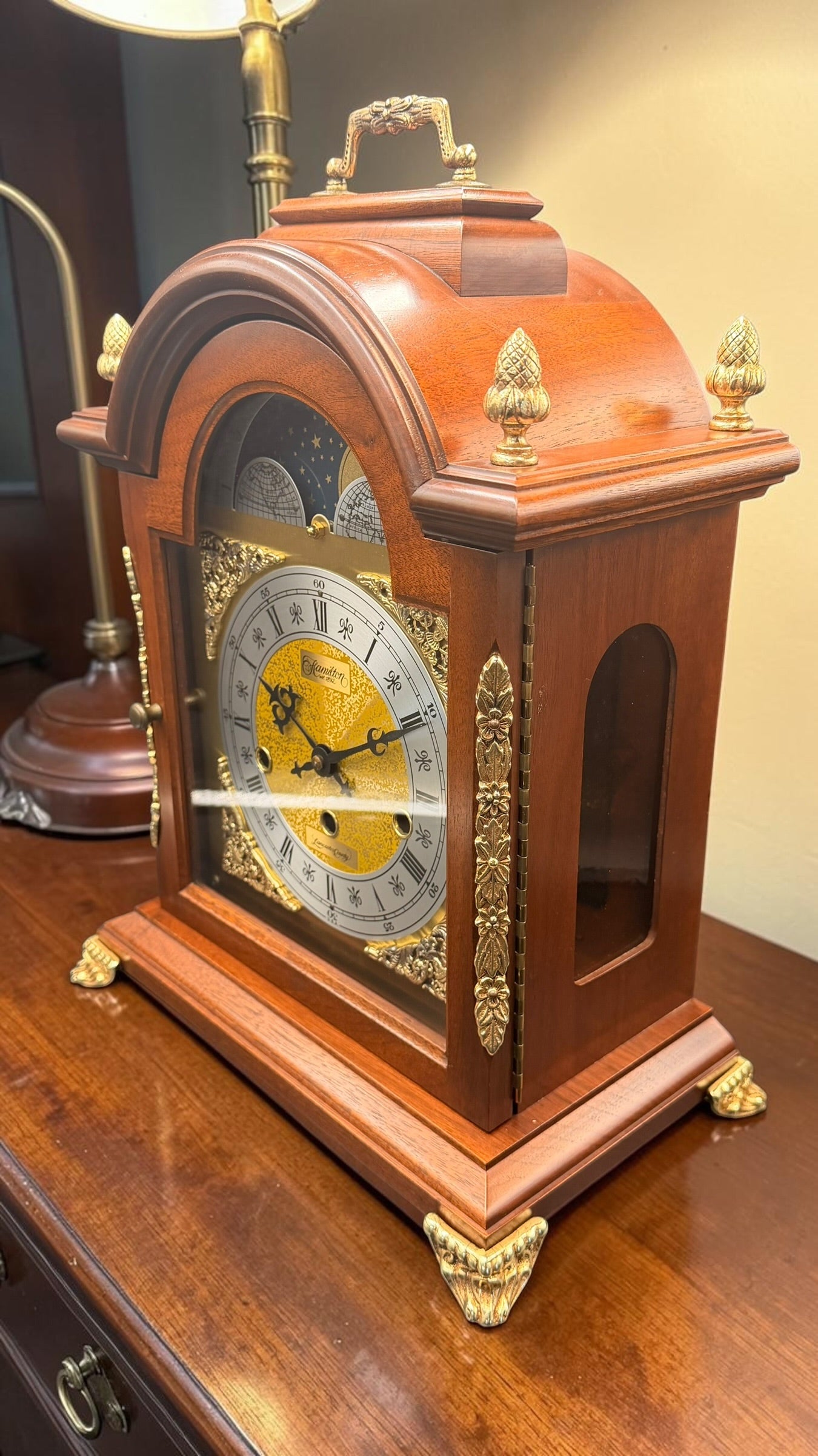 Vintage Hamilton Triple Chime Mechanical Mantel Clock Moon Dial German Movement – Westminster / St. Michael / Whittington