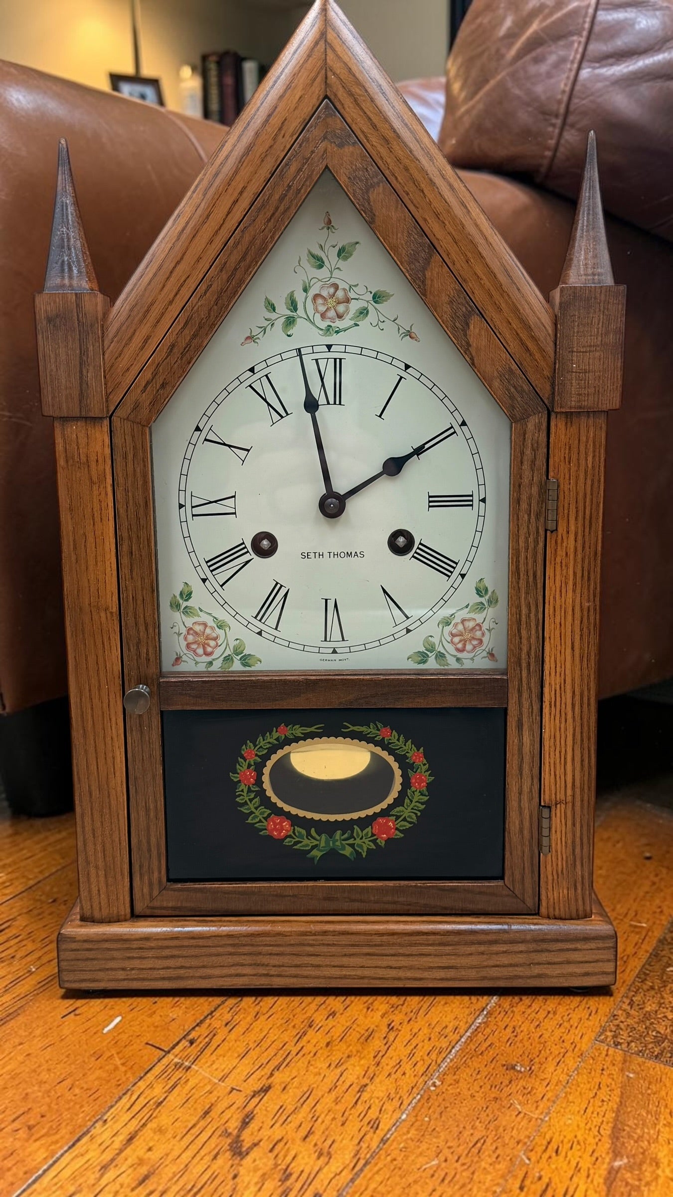 Vintage Seth Thomas Oak Mantel Clock – Gothic Style, Hour Strike