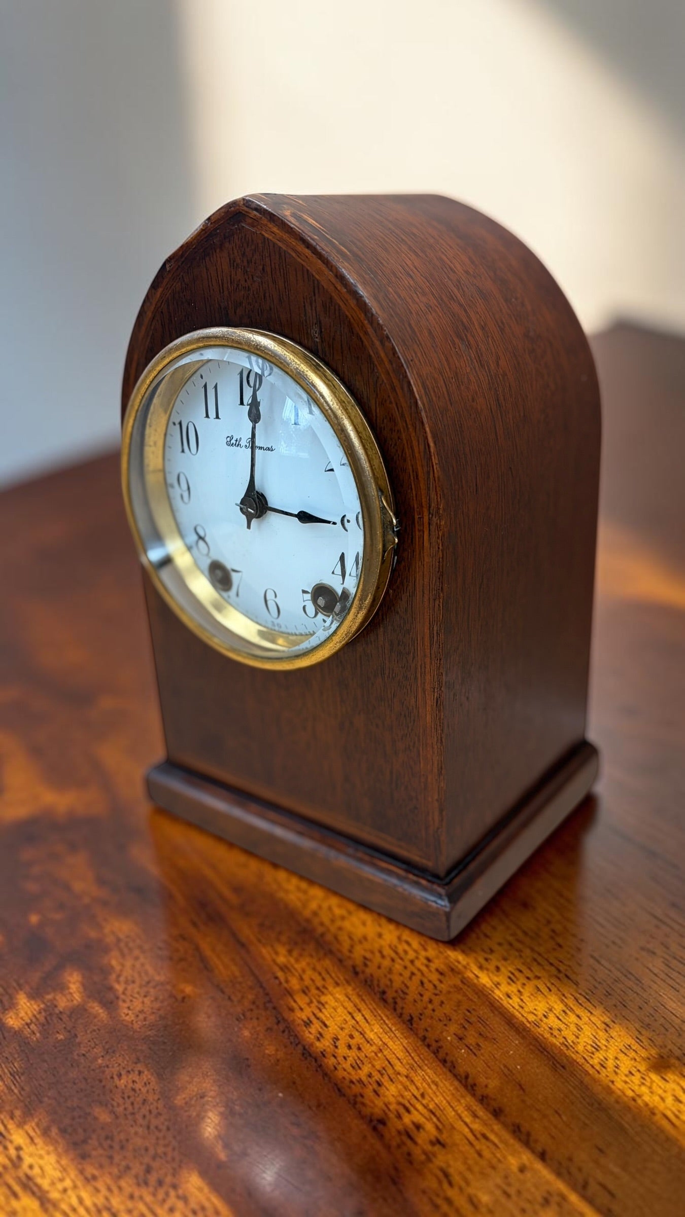 Antique Seth Thomas Tambour Mantel Clock – Original Finish – Time & Strike – Working – c. 1940s