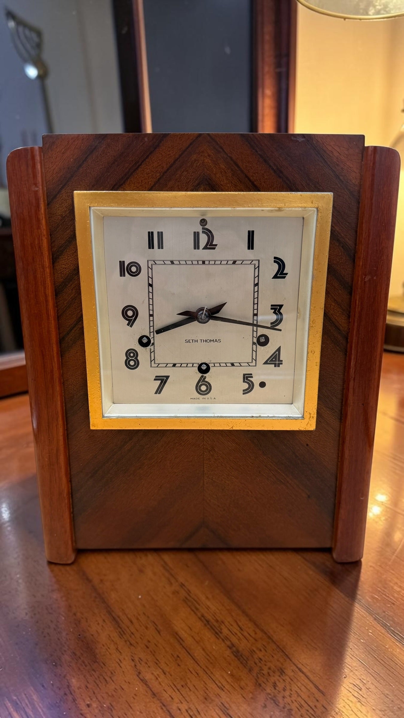 Vintage Seth Thomas “Chime 57” Mantel Clock – Art Deco Chevron Case - Needs Service