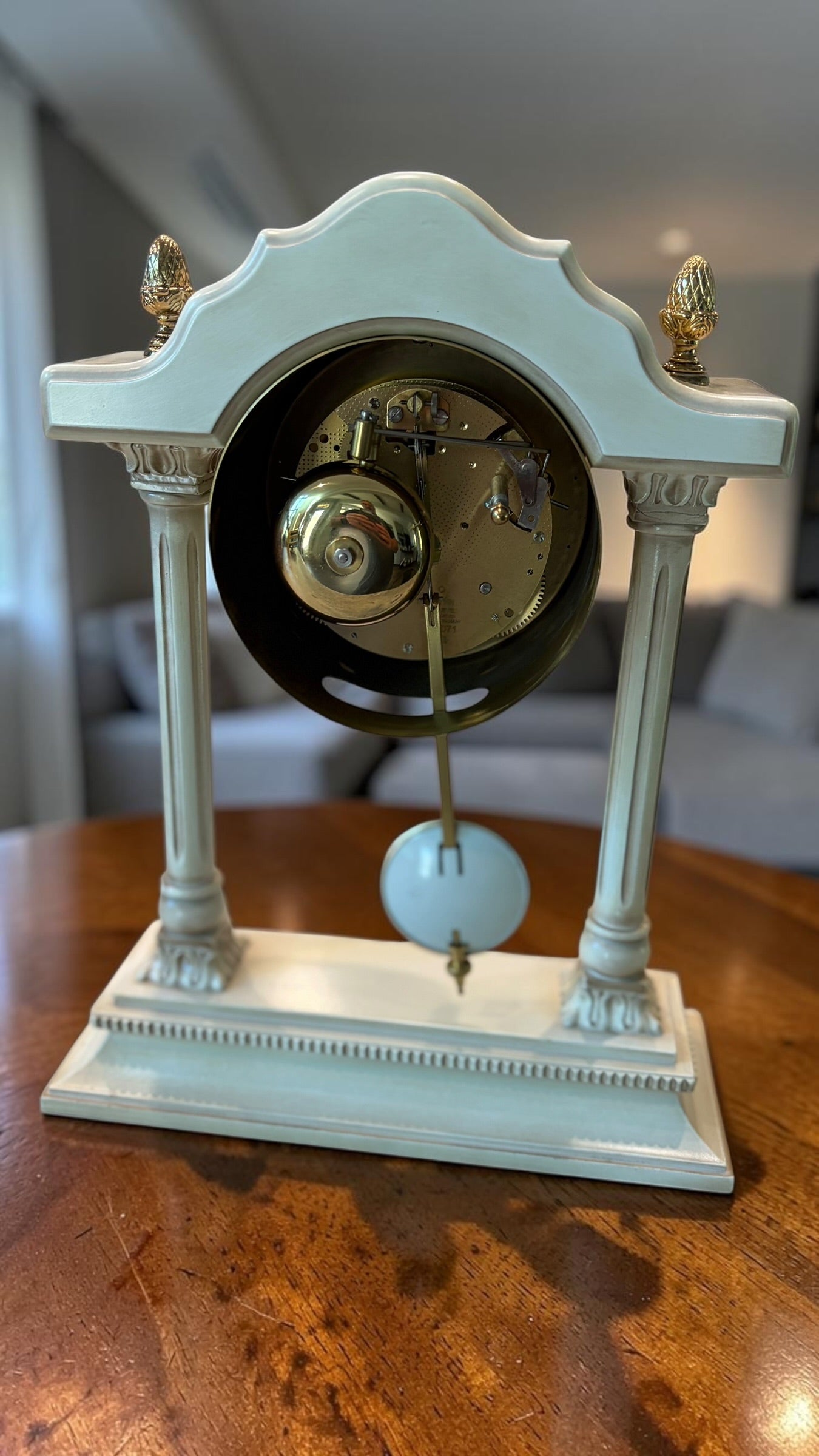 Vintage Hermle Portico Mantel Clock, German 8-Day Key Wind Bim Bam Strike