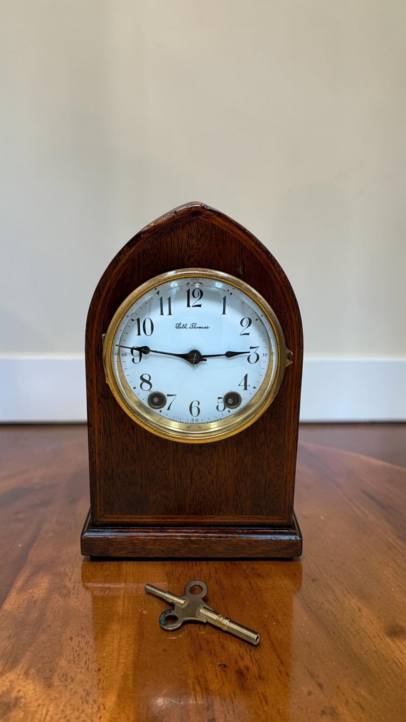 Antique Seth Thomas Tambour Mantel Clock – Original Finish – Time & Strike – Working – c. 1940s