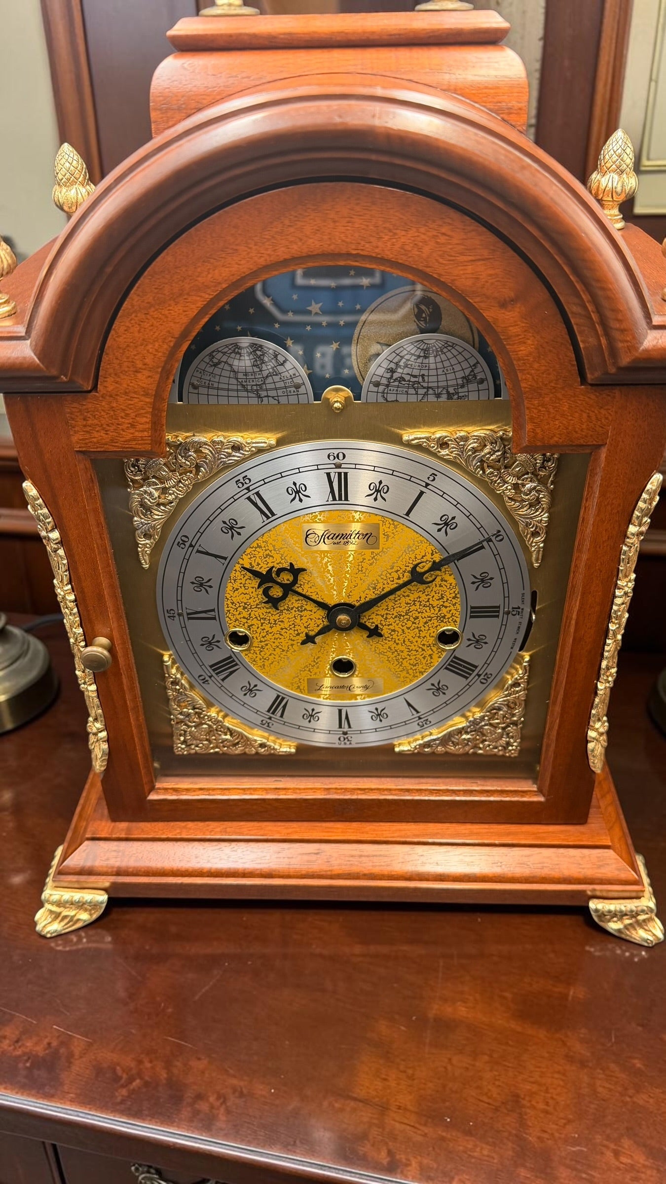Vintage Hamilton Triple Chime Mechanical Mantel Clock Moon Dial German Movement – Westminster / St. Michael / Whittington