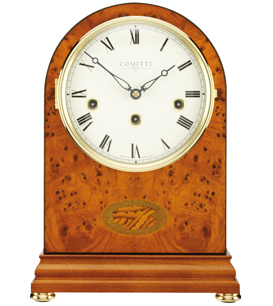 Comitti The Regency Arch-Top Mantel Clock – Yew, Westminster Chime – front view