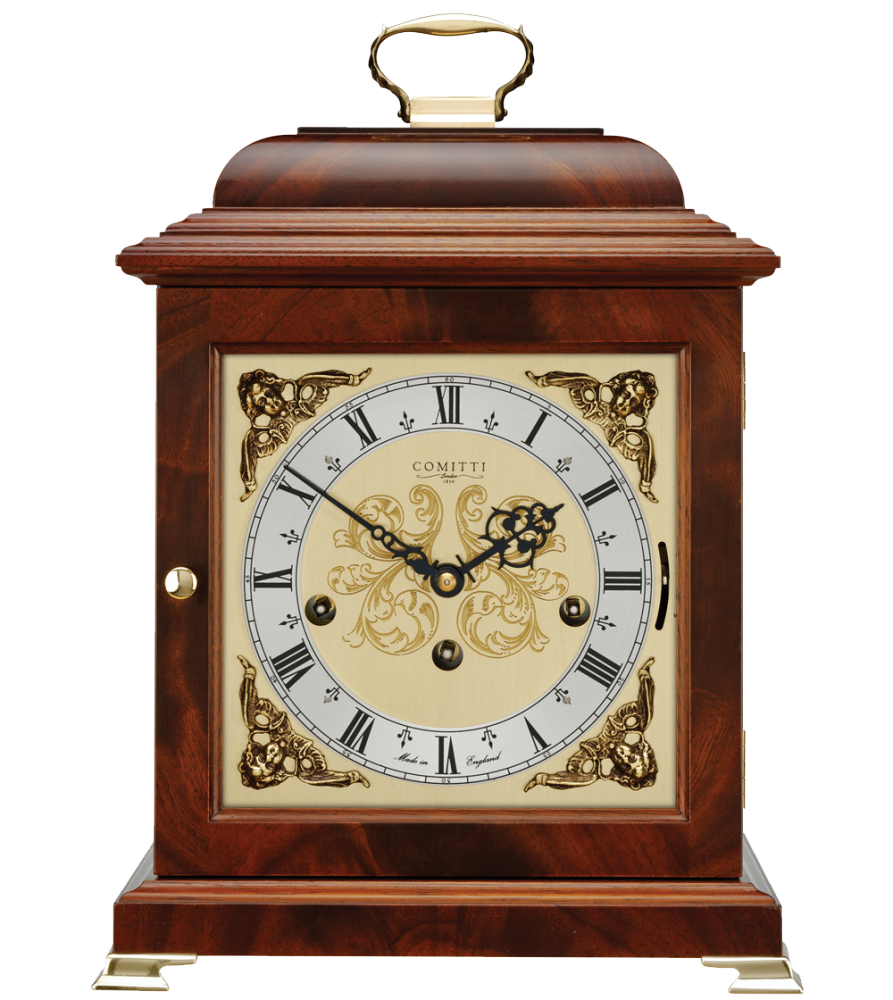 Comitti The Georgian Basket-Top Mantel Clock – Mahogany – front view