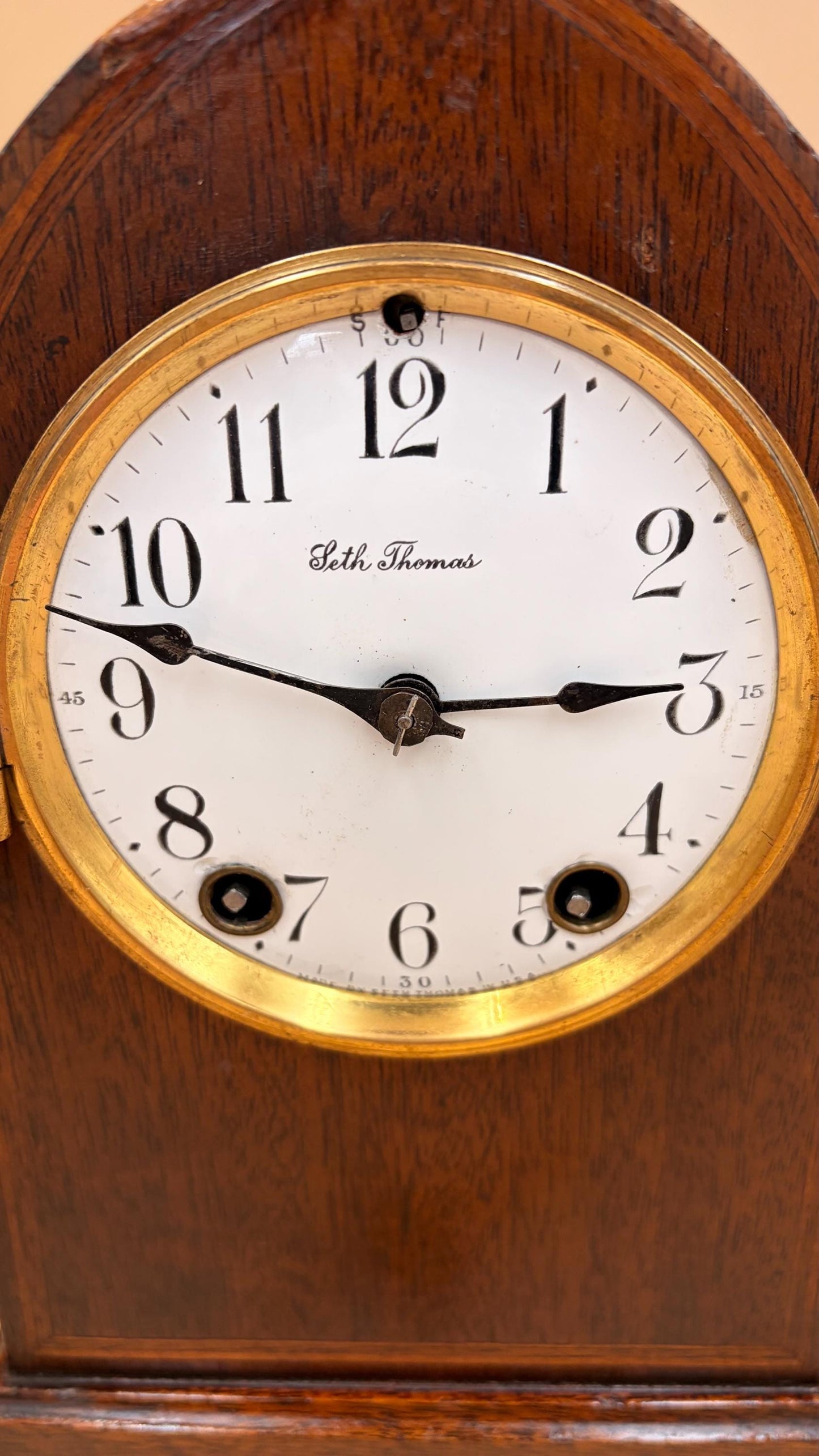 Antique Seth Thomas Tambour Mantel Clock – Original Finish – Time & Strike – Working – c. 1940s