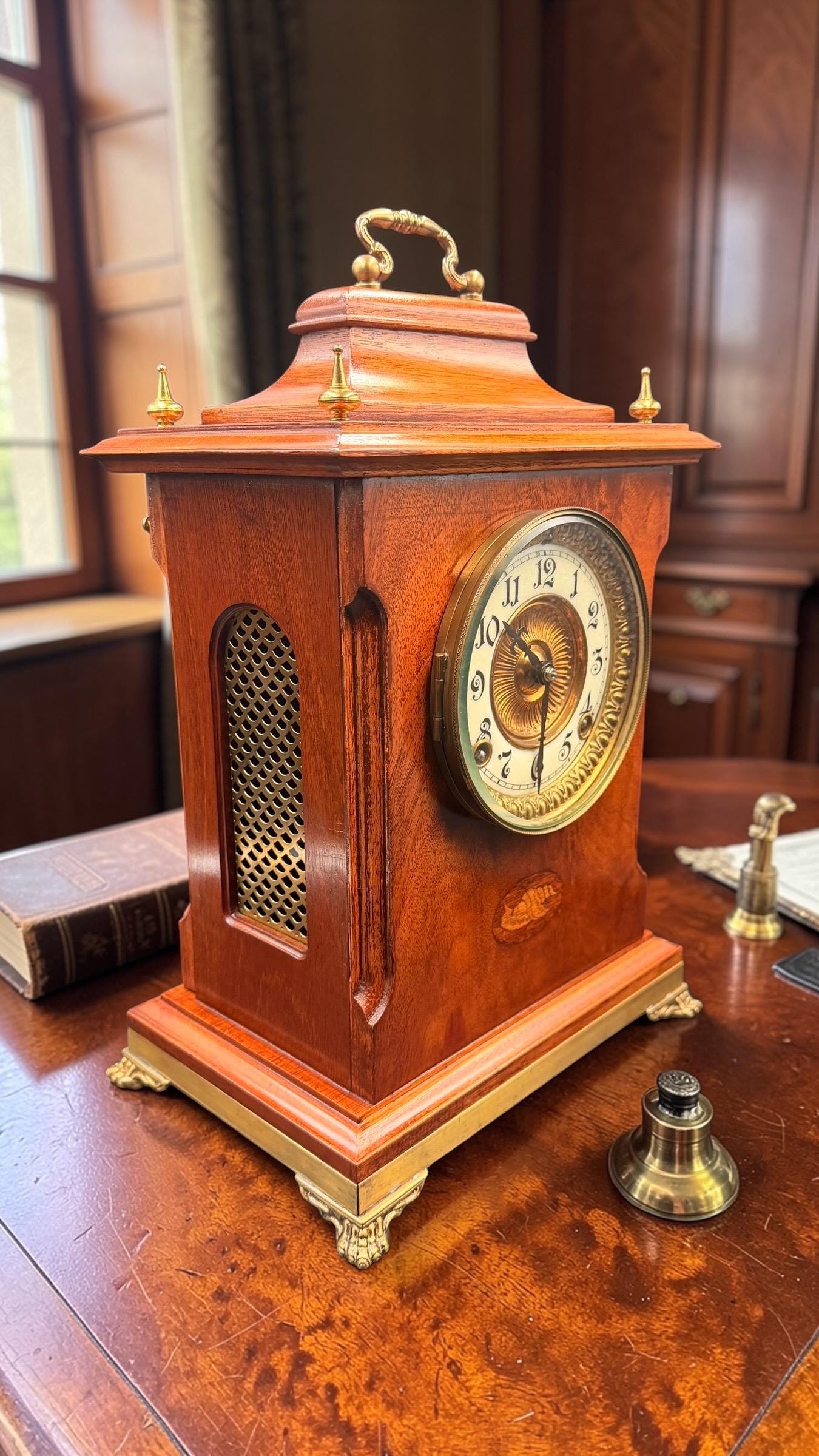 Antique Bracket Clock with Ansonia Movement: Working 8-Day Time and Strike Shelf Clock