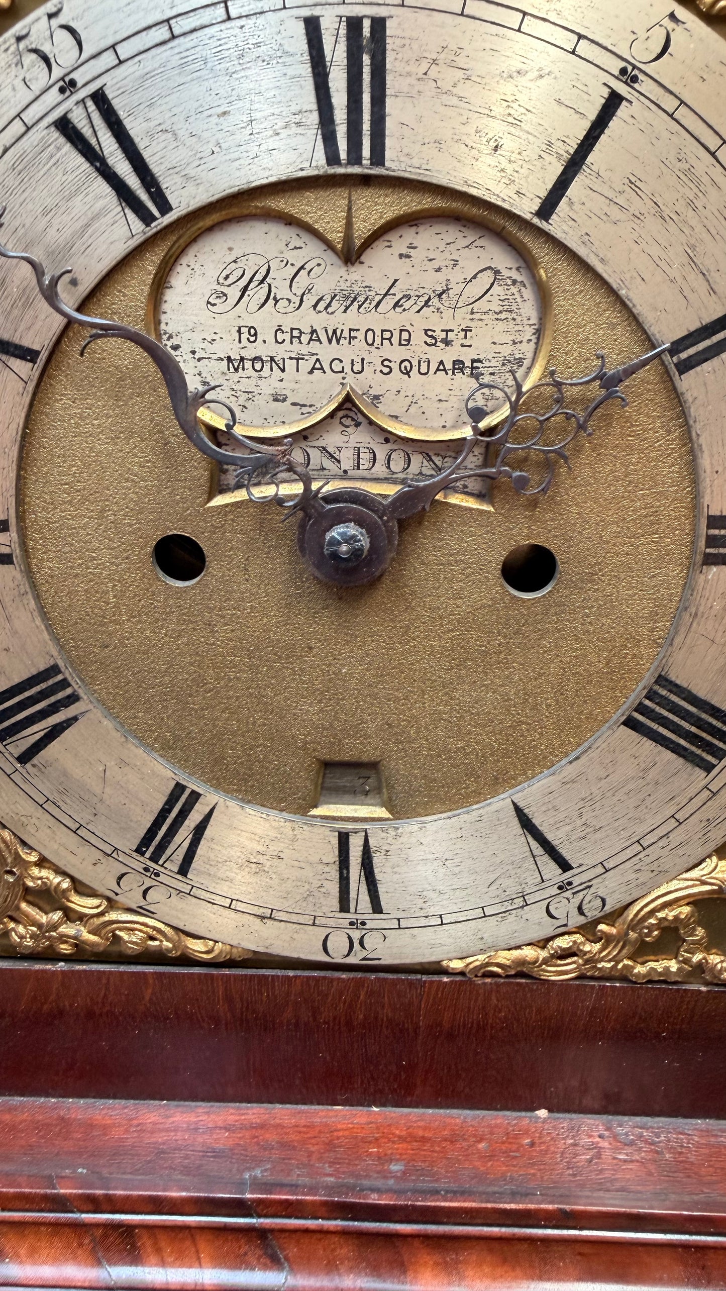 Ornate English Style Mahogany Bracket Clock Case – Brass Dial Display Clock – Restoration Candidate