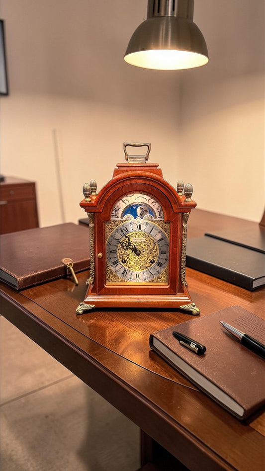 Hamilton Moon Phase Bracket Clock - Freshly Serviced – Bim Bam Bell Strike – Luxury Vintage Decor