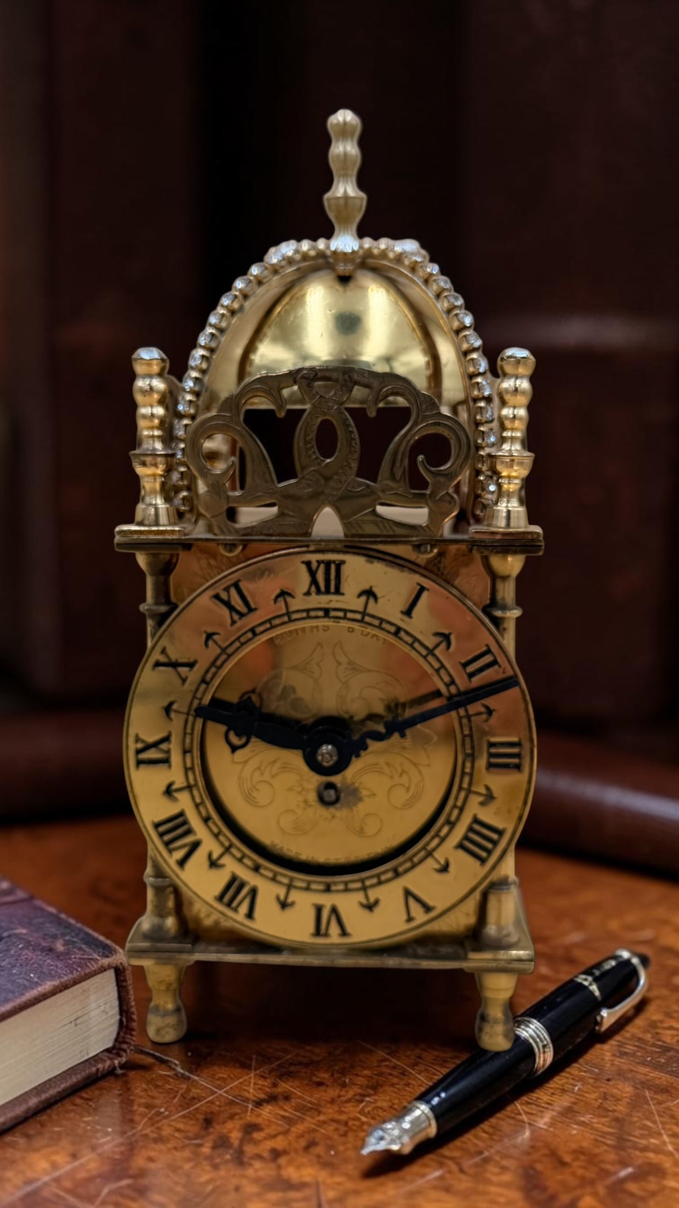Vintage Smiths Miniature Brass Mantel Clock | Jeweled Dome, Key Wind