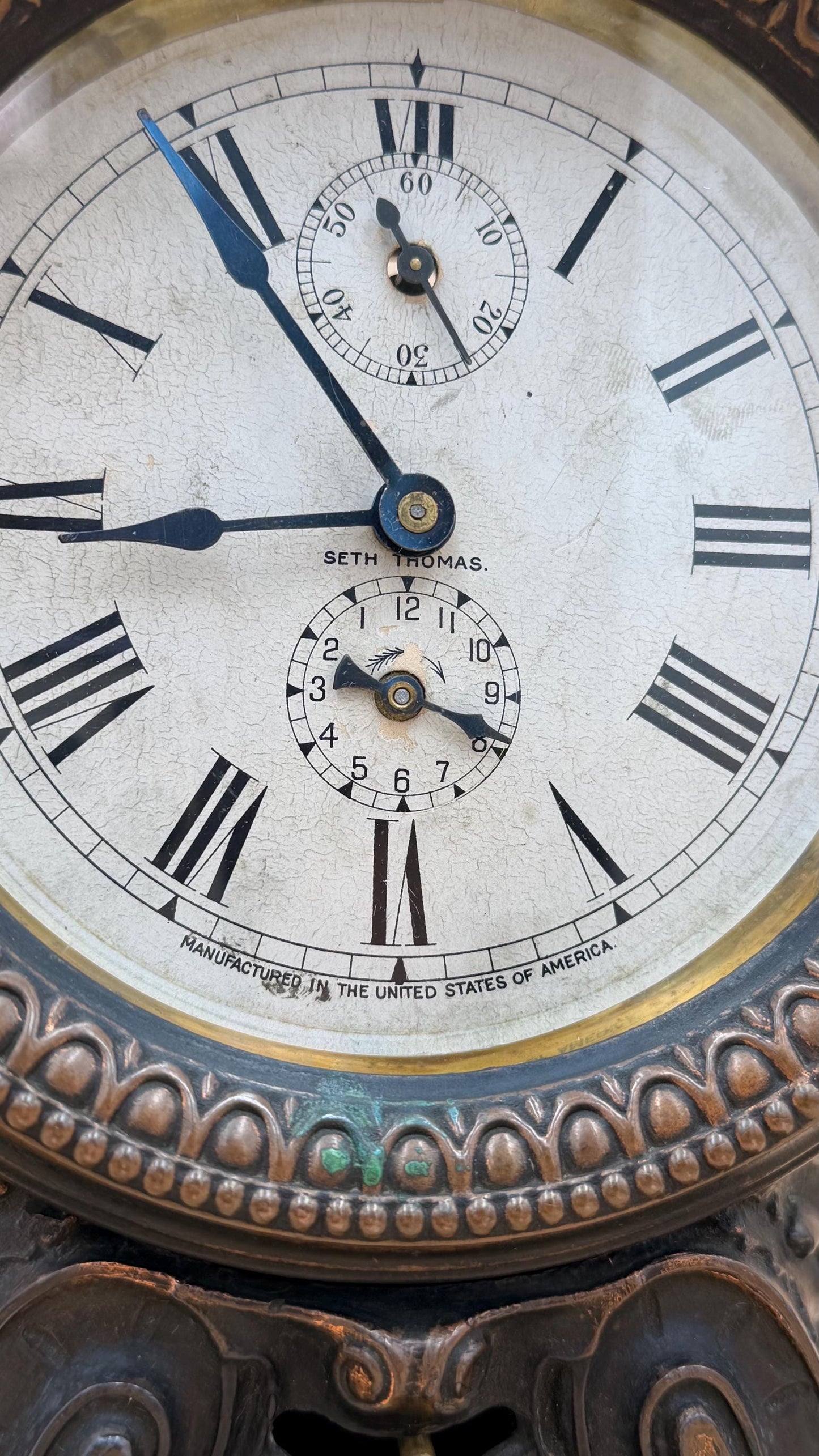 Antique Seth Thomas Cast Metal Mantel Alarm Clock c.1905 – 8 Day – Cleaned & Serviced