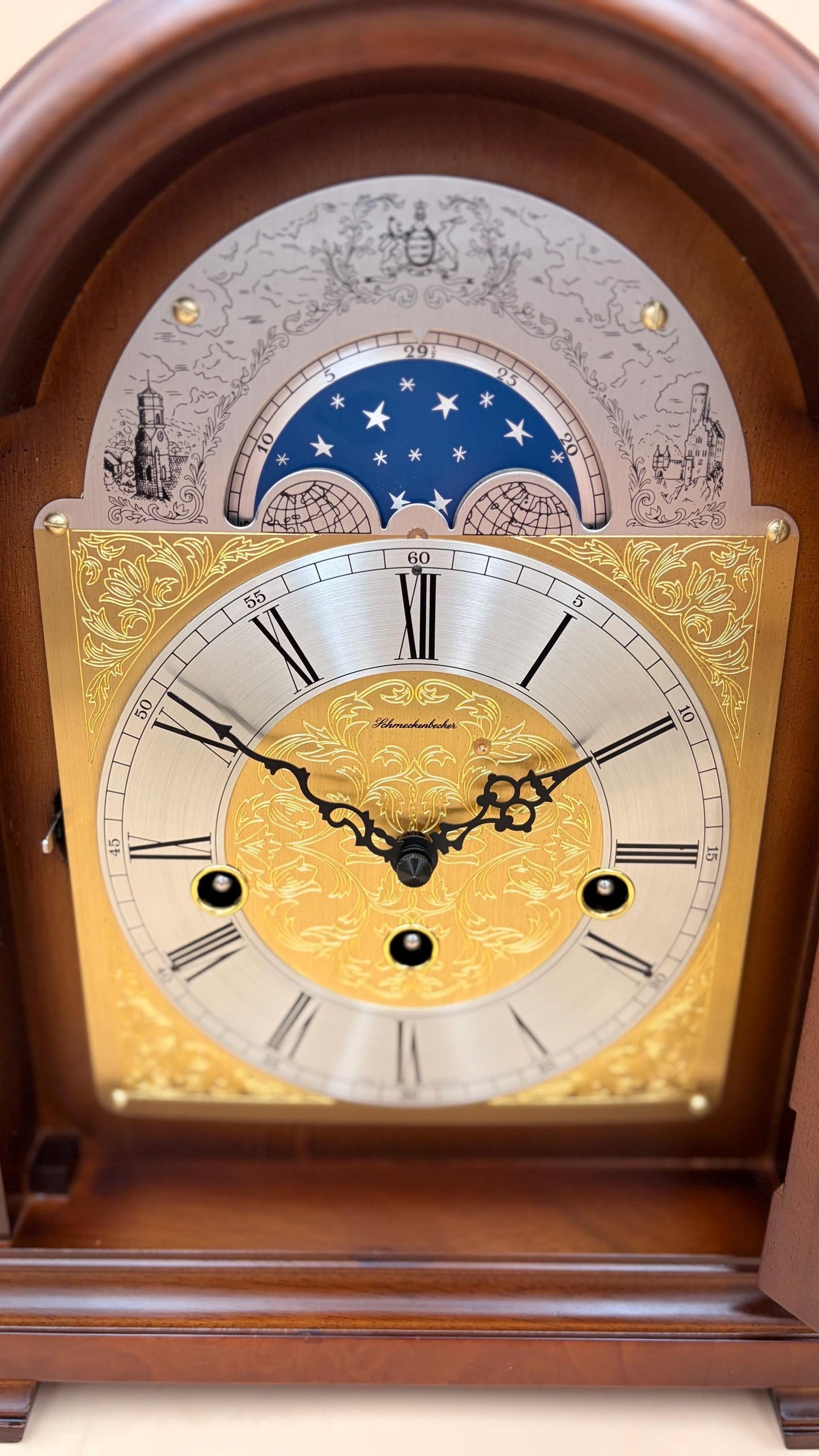 Schmeckenbecher German Westminster Chime Bracket Clock, Moon Phase, Fully Serviced