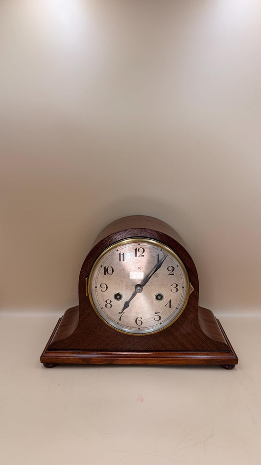 Antique German H.A.C. Mantel Clock c.1920s–30s – Walnut Tambour – Untouched & Working