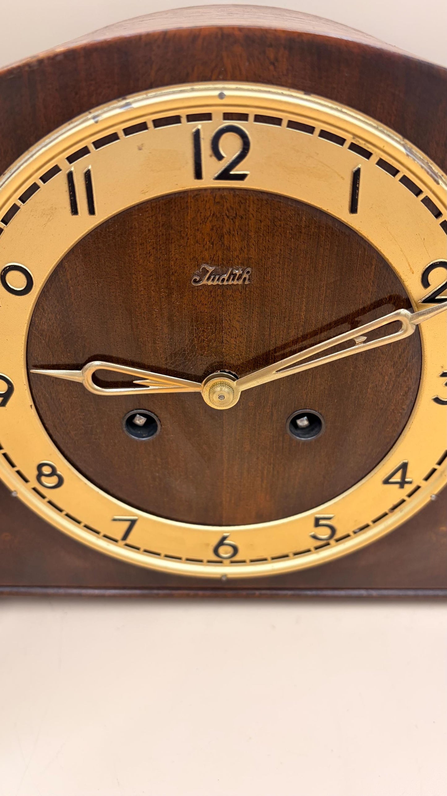 Vintage German “Judith” Bim-Bam Mantel Clock – Working – Classic Tambour Case – As-Is