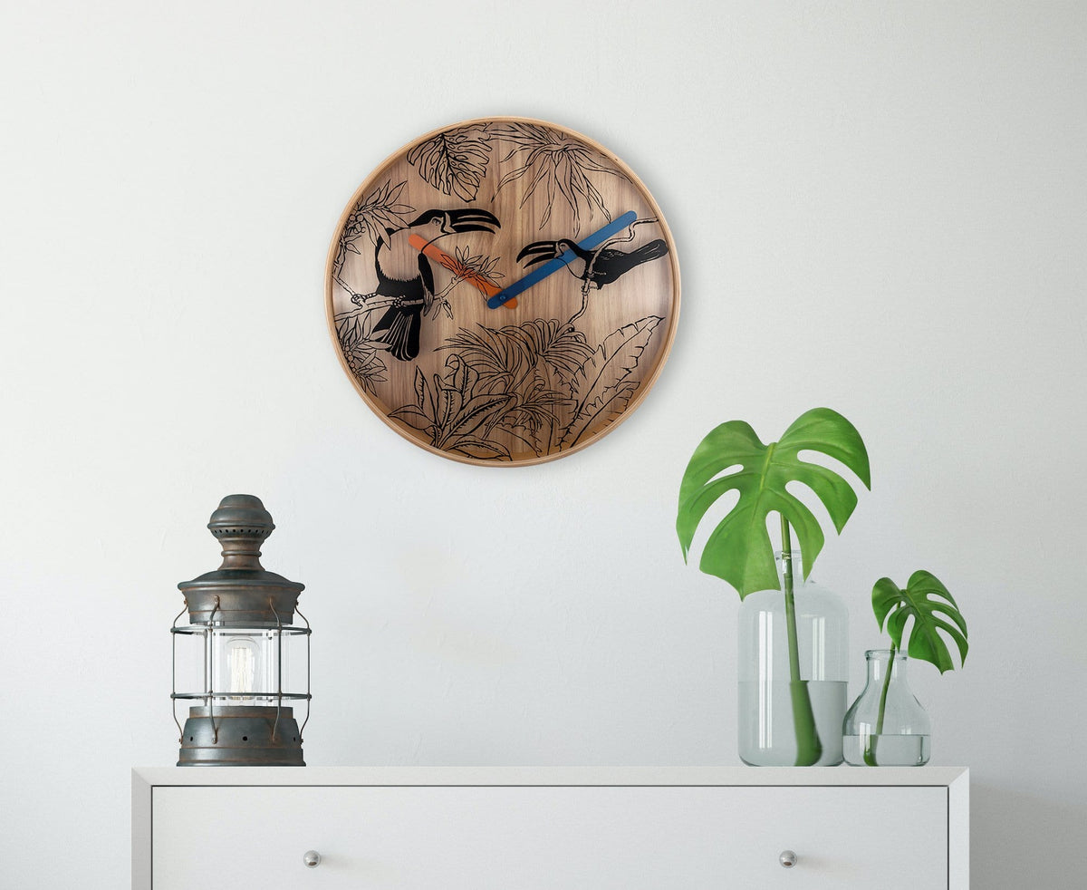 3230 Tropical Birds Wood Wall Clock