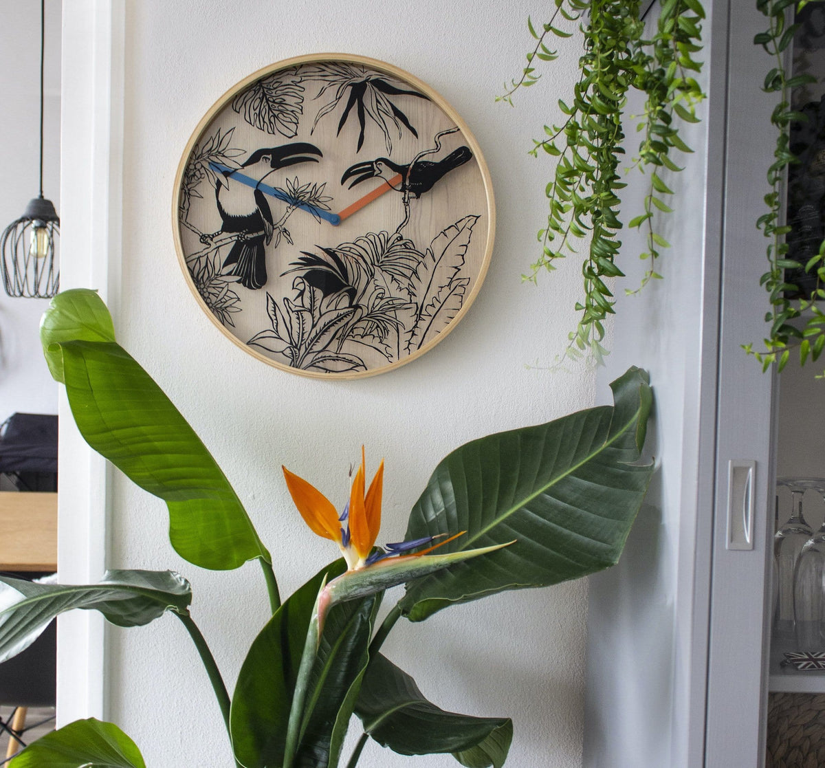3230 Tropical Birds Wood Wall Clock