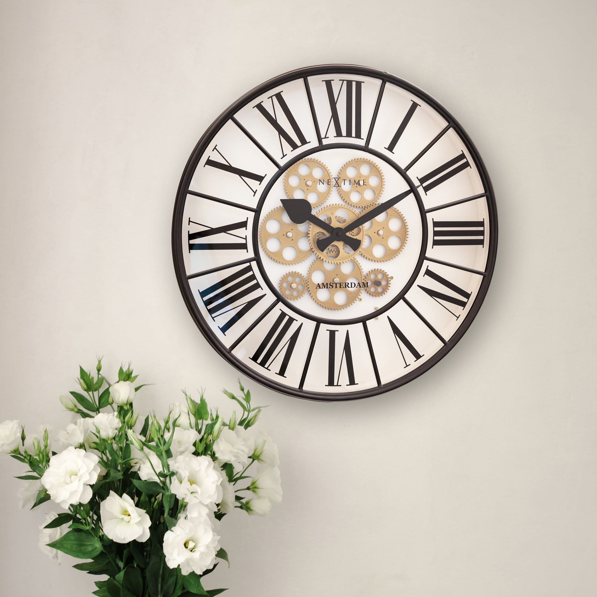 William Moving Gear Wall Clock - Modern Industrial Design - 19.7 Inch - (NeXtime 3283)