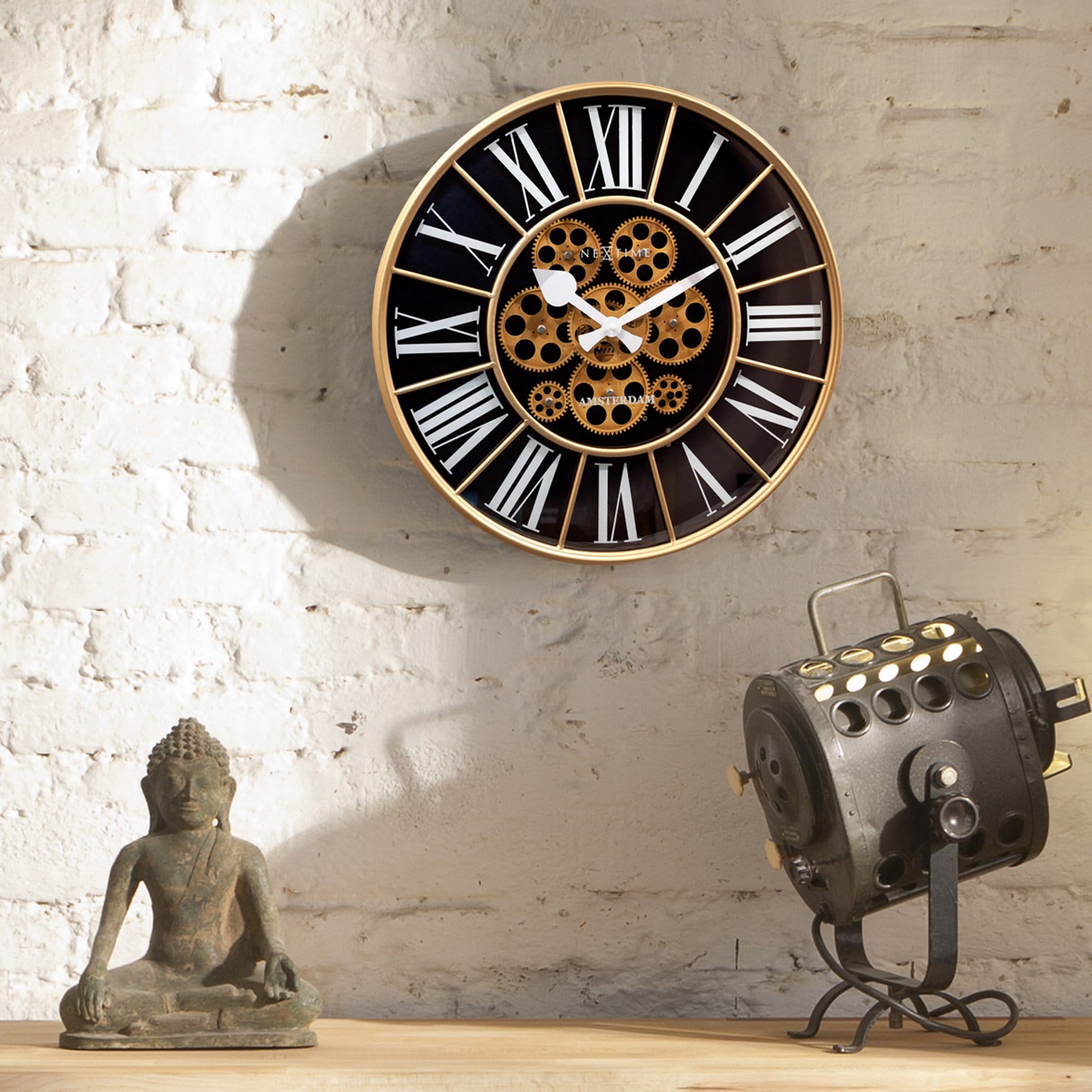 William Moving Gear Wall Clock - Modern Industrial Design - 19.7 Inch - (NeXtime 3283)
