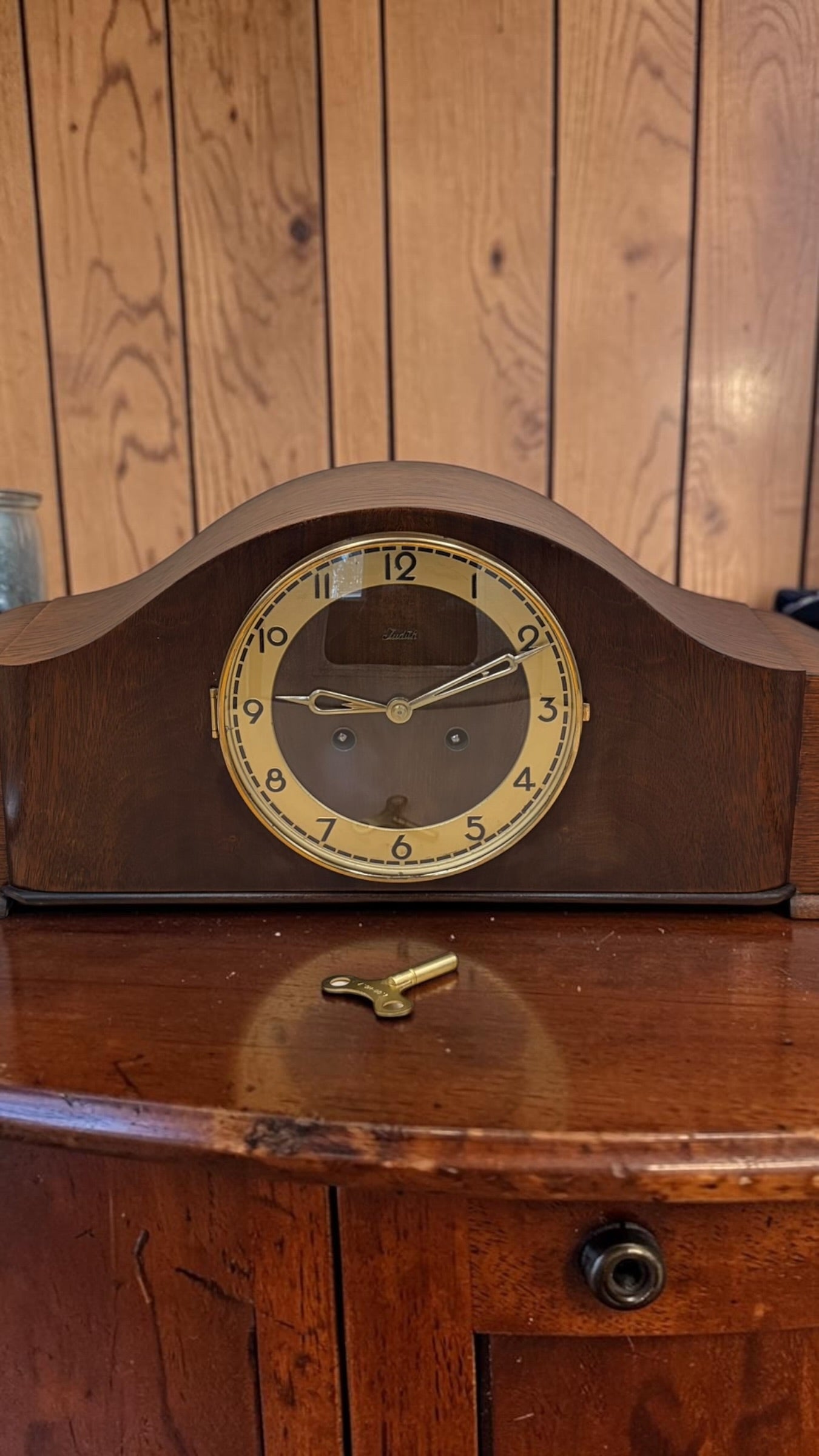 Vintage German “Judith” Bim-Bam Mantel Clock – Working – Classic Tambour Case – As-Is